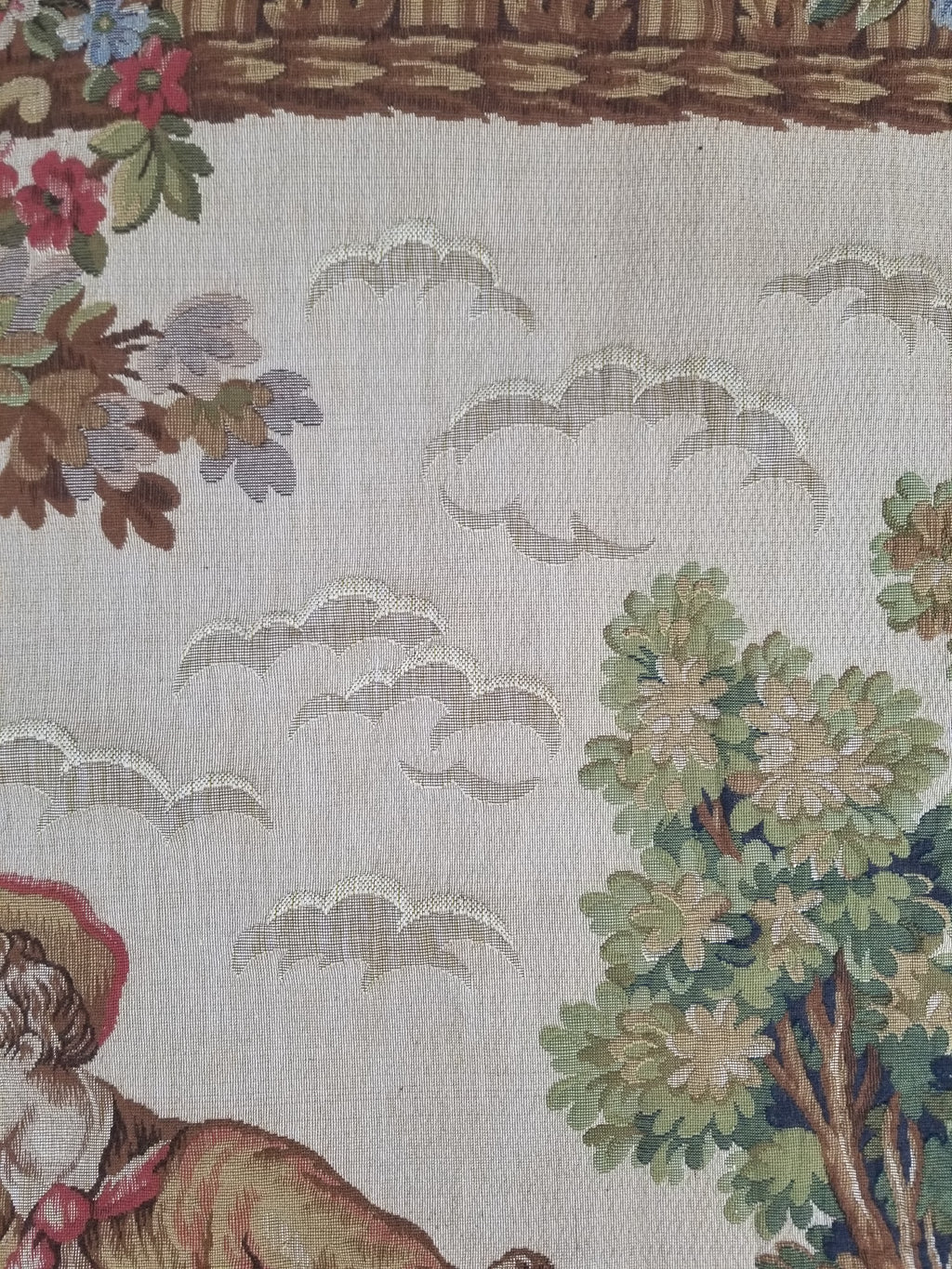 Antique French Rococo Romantic Scene Jacquard Woven Tapestry 195x1378cm