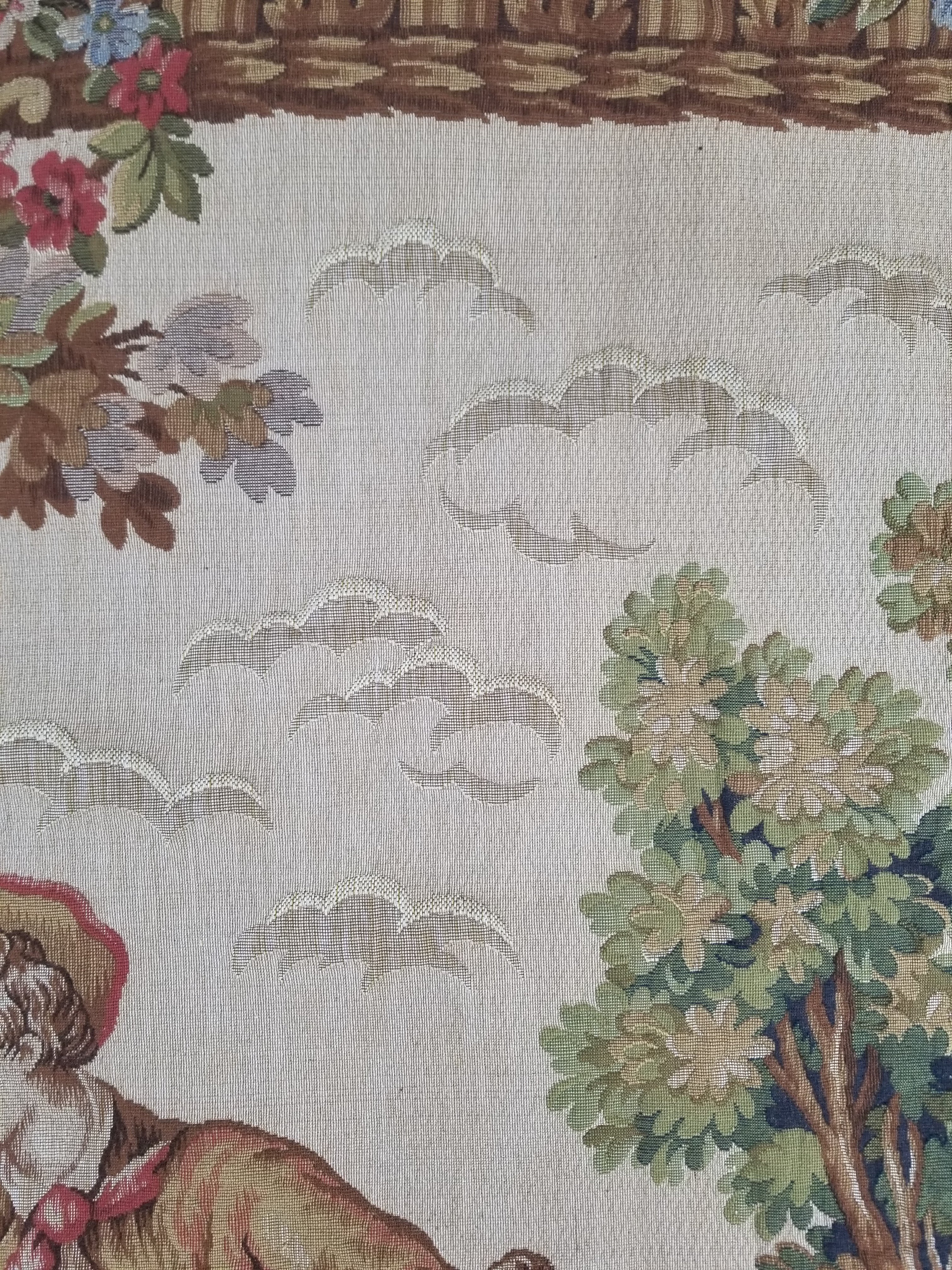 Antique French Rococo Romantic Scene Jacquard Woven Tapestry 195x1378cm