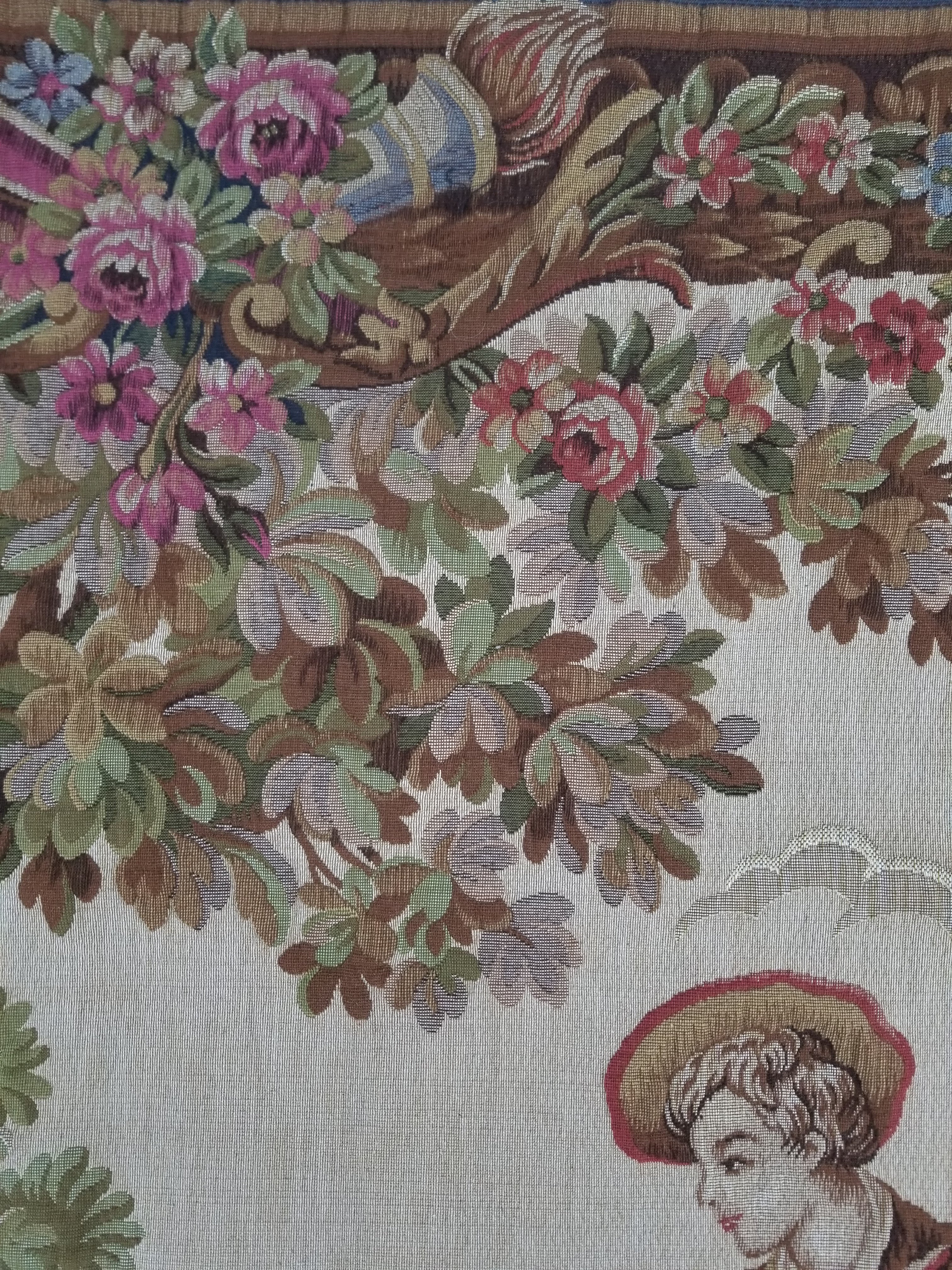 Antique French Rococo Romantic Scene Jacquard Woven Tapestry 195x1378cm