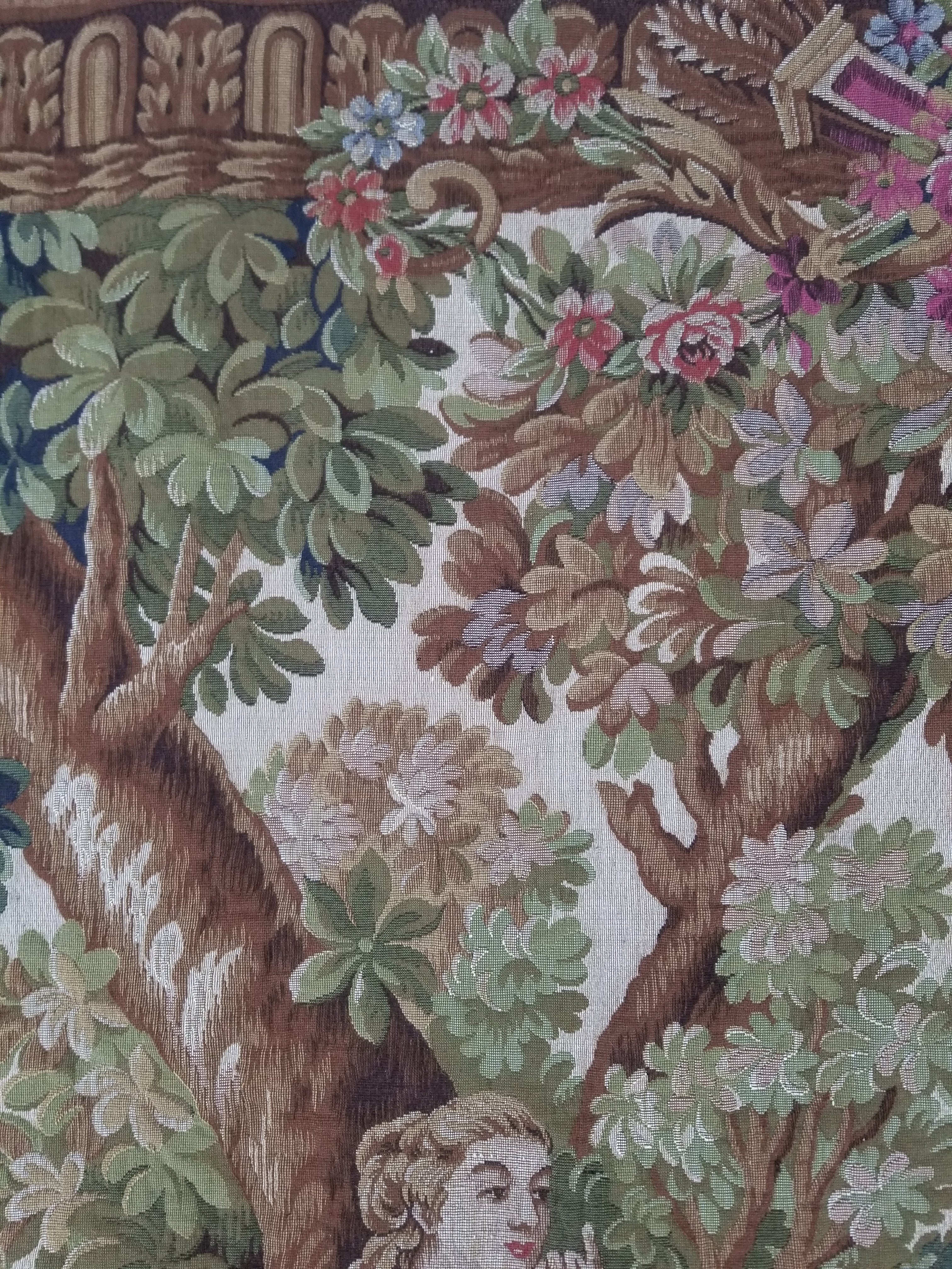 Antique French Rococo Romantic Scene Jacquard Woven Tapestry 195x1378cm