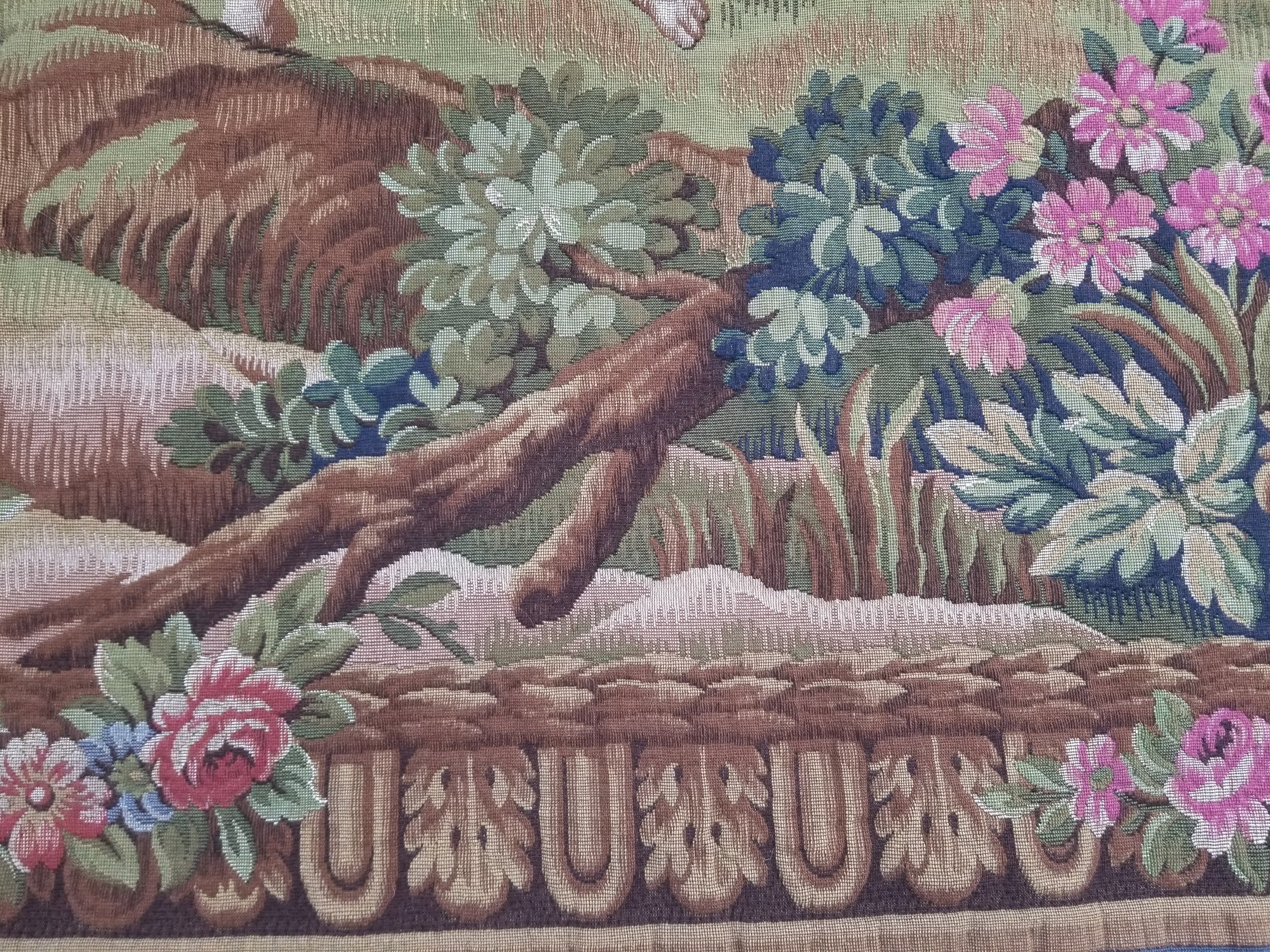 Antique French Rococo Romantic Scene Jacquard Woven Tapestry 195x1378cm
