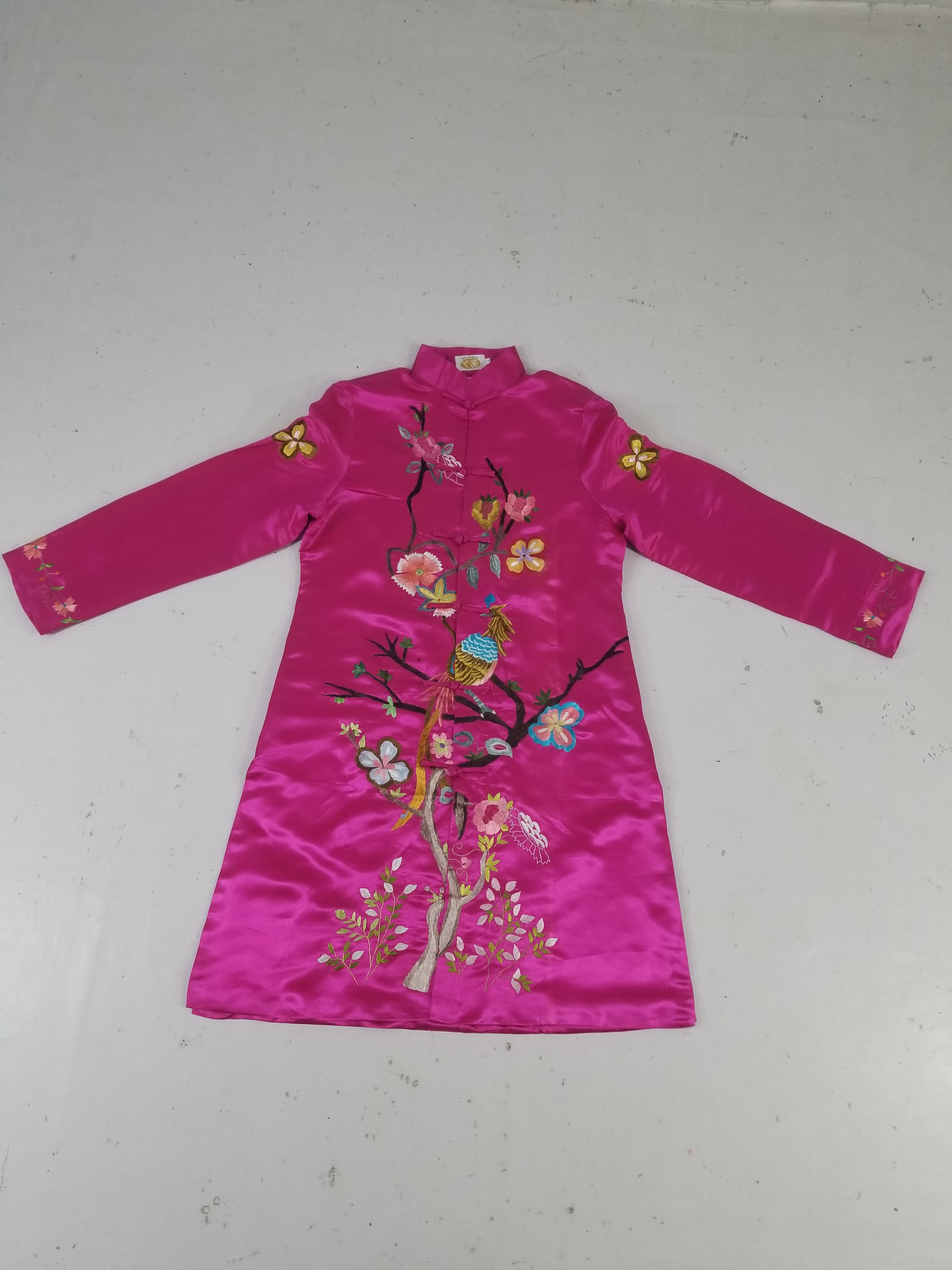 Antique Traditional Chinese Hand Embroidered Floral & Phoenix Motif Silk Coat