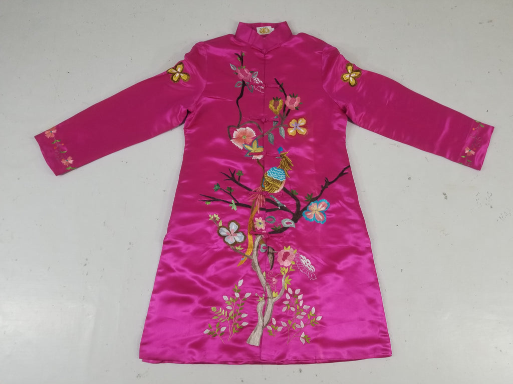 Antique Traditional Chinese Hand Embroidered Floral & Phoenix Motif Silk Coat