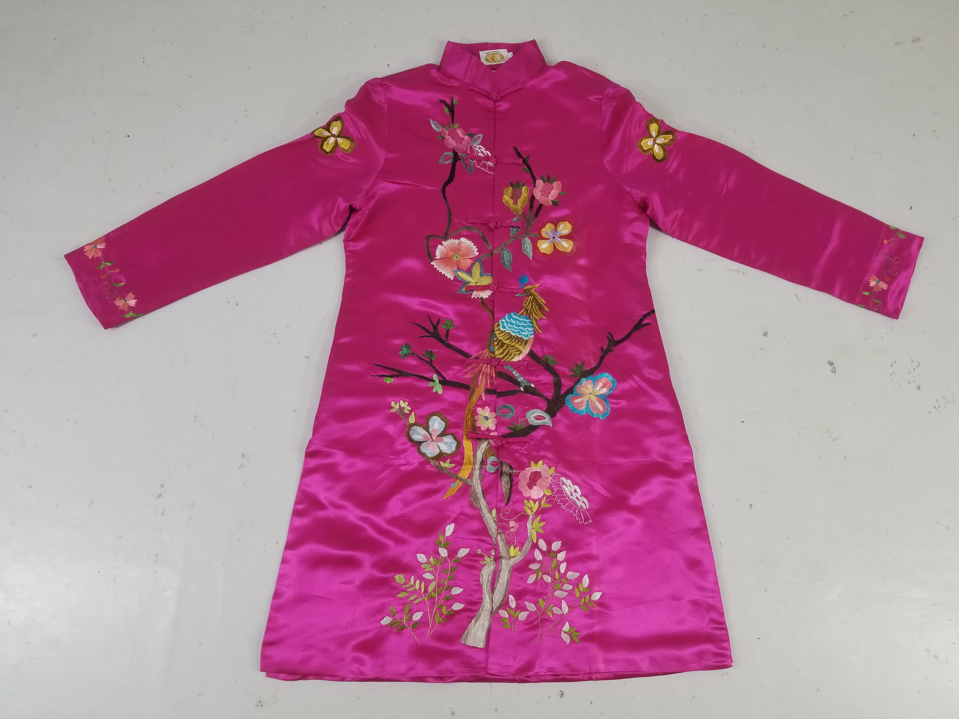 Antique Traditional Chinese Hand Embroidered Floral & Phoenix Motif Silk Coat