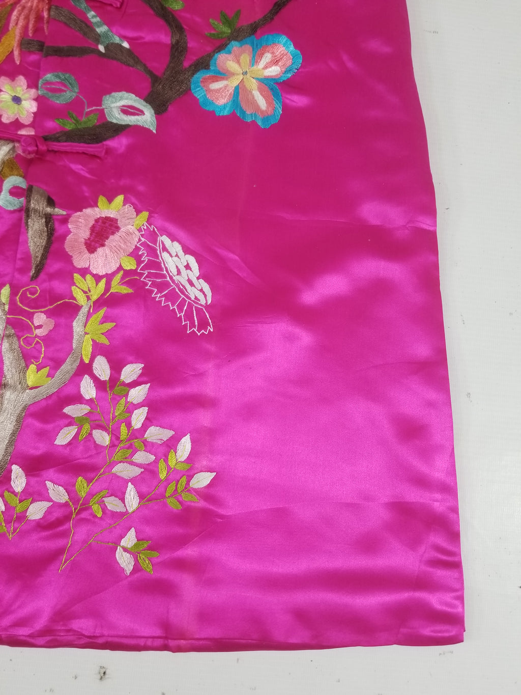 Antique Traditional Chinese Hand Embroidered Floral & Phoenix Motif Silk Coat