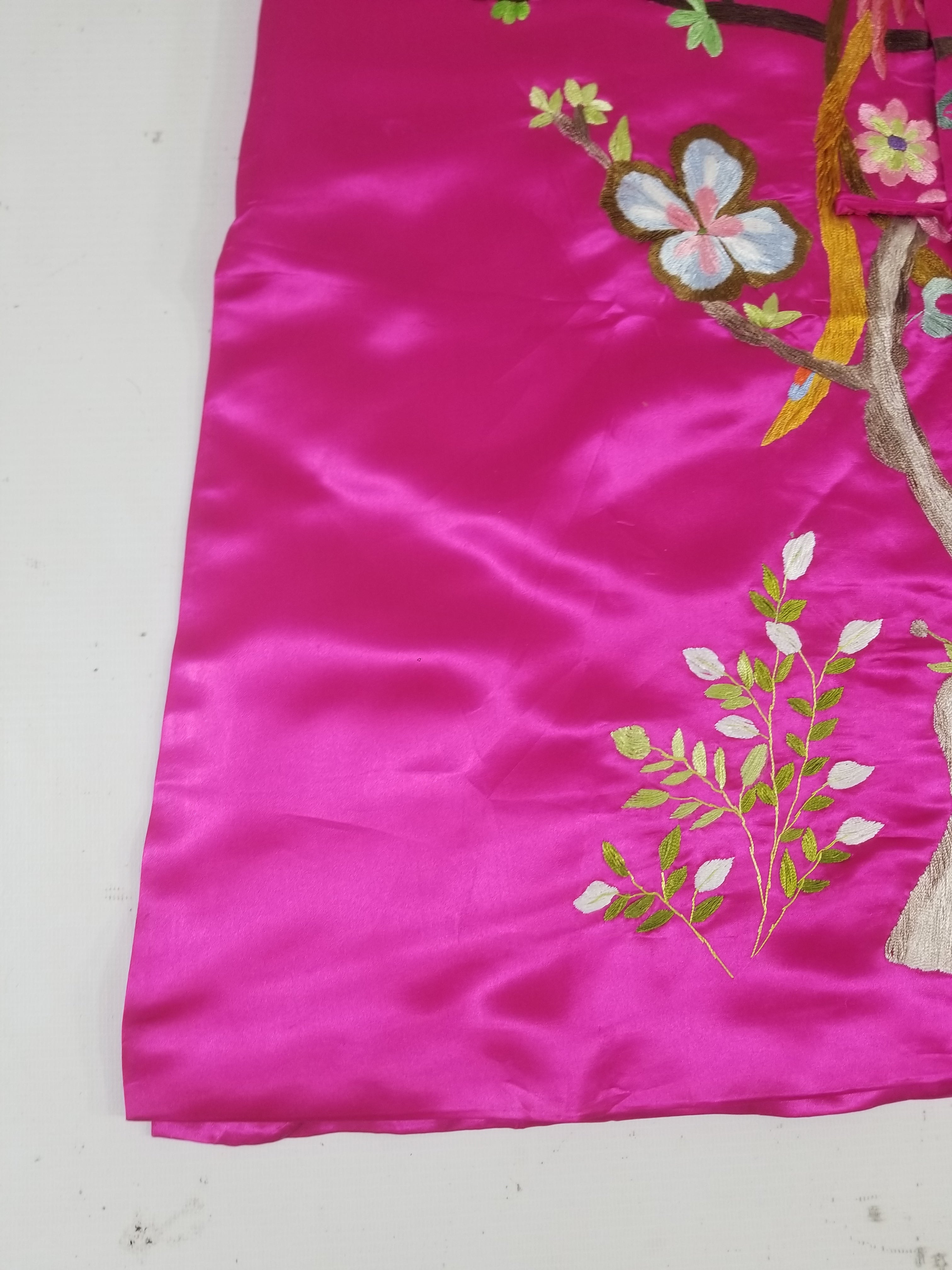 Antique Traditional Chinese Hand Embroidered Floral & Phoenix Motif Silk Coat