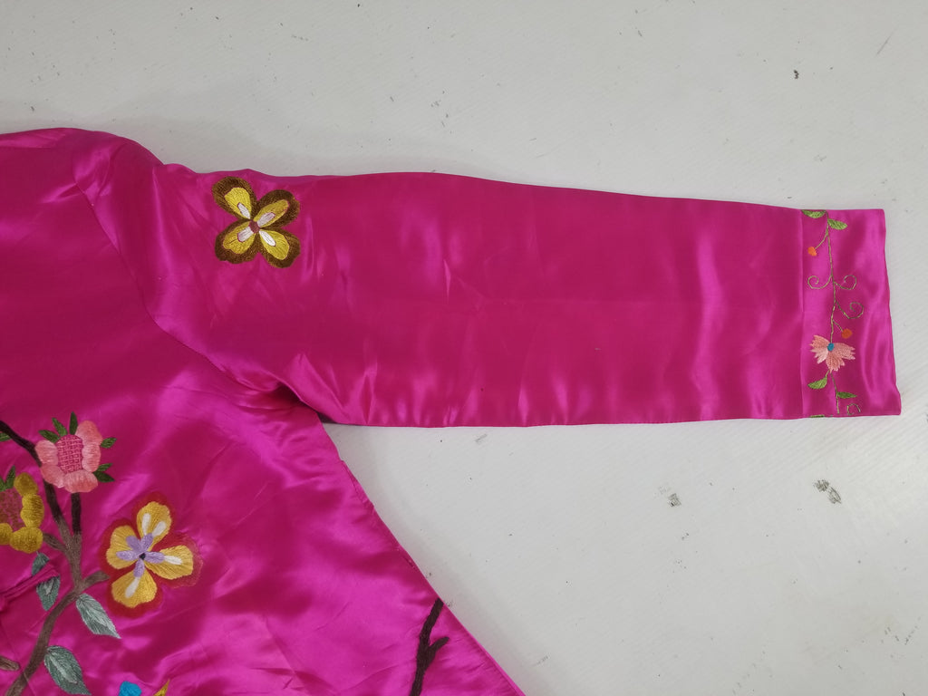 Antique Traditional Chinese Hand Embroidered Floral & Phoenix Motif Silk Coat