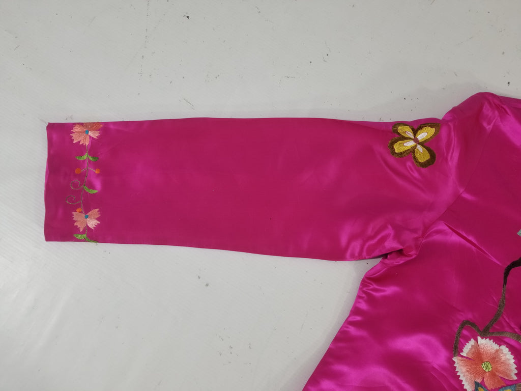 Antique Traditional Chinese Hand Embroidered Floral & Phoenix Motif Silk Coat