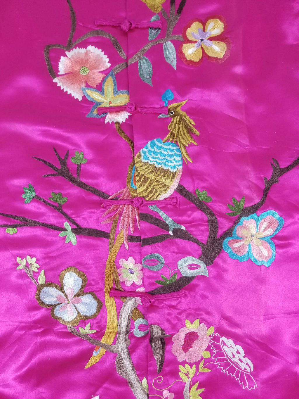 Antique Traditional Chinese Hand Embroidered Floral & Phoenix Motif Silk Coat