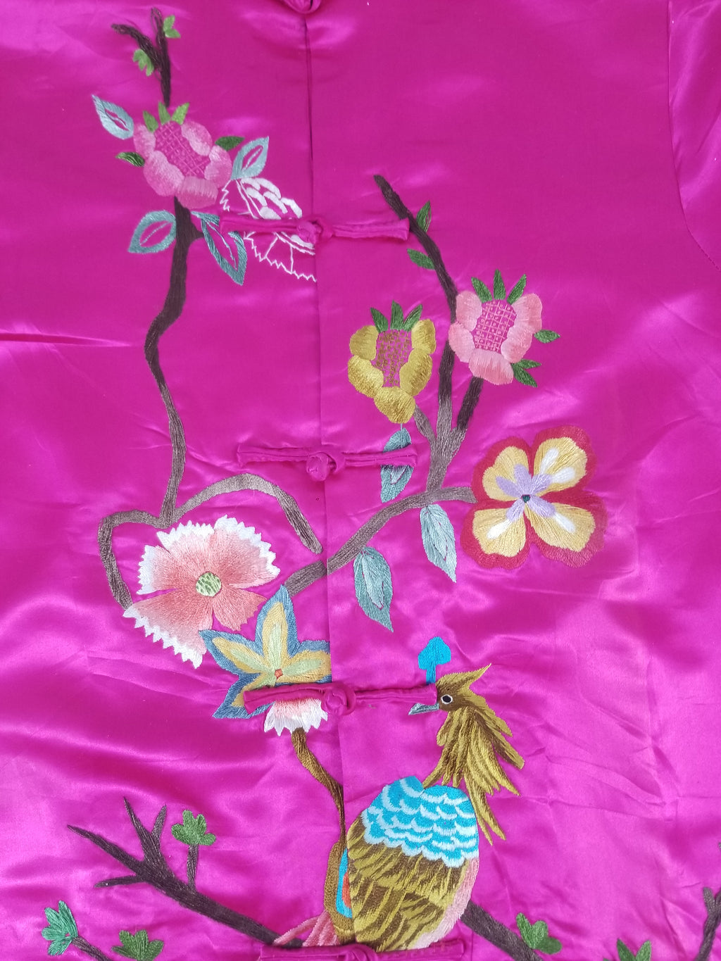 Antique Traditional Chinese Hand Embroidered Floral & Phoenix Motif Silk Coat