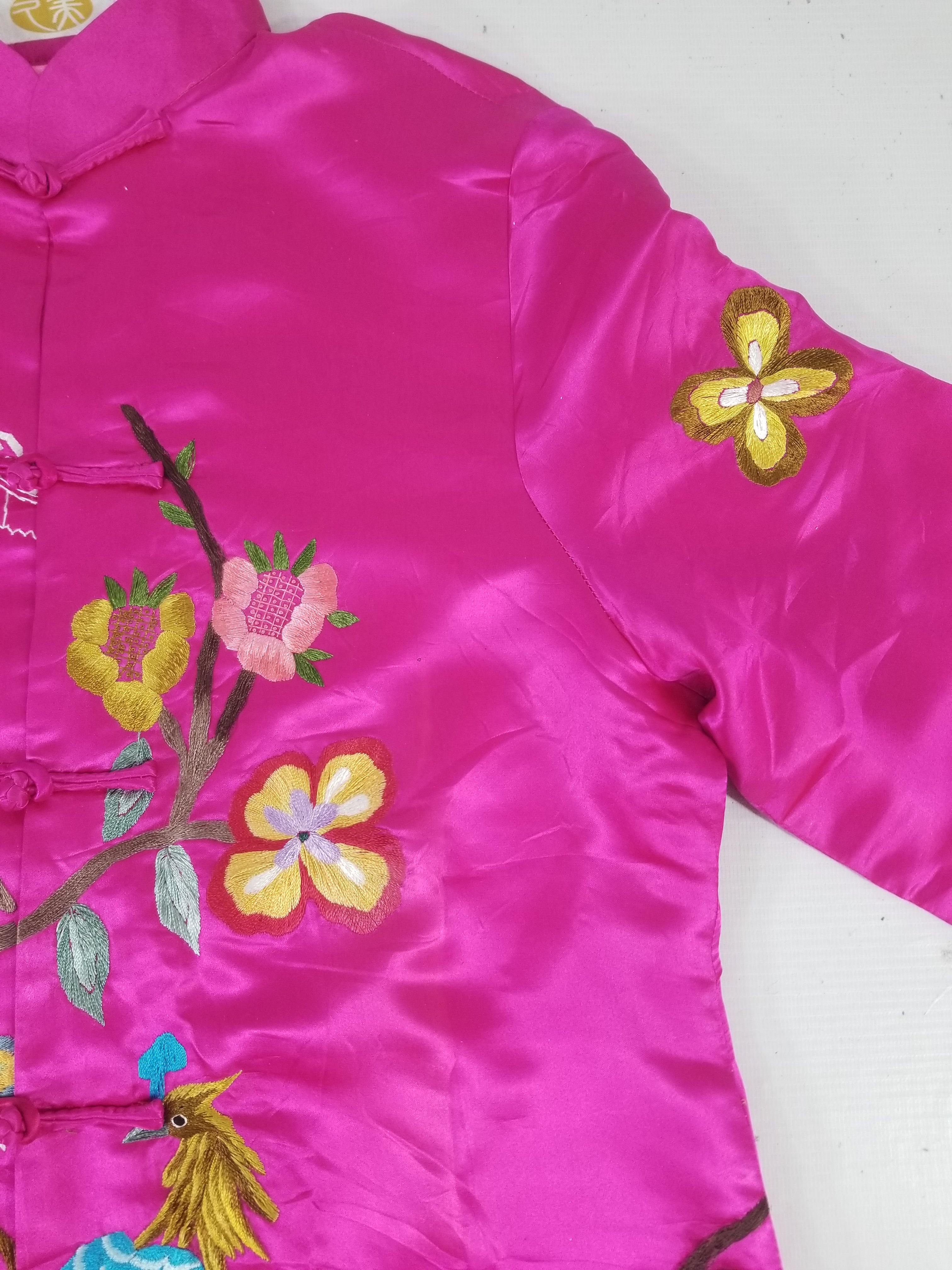 Antique Traditional Chinese Hand Embroidered Floral & Phoenix Motif Silk Coat