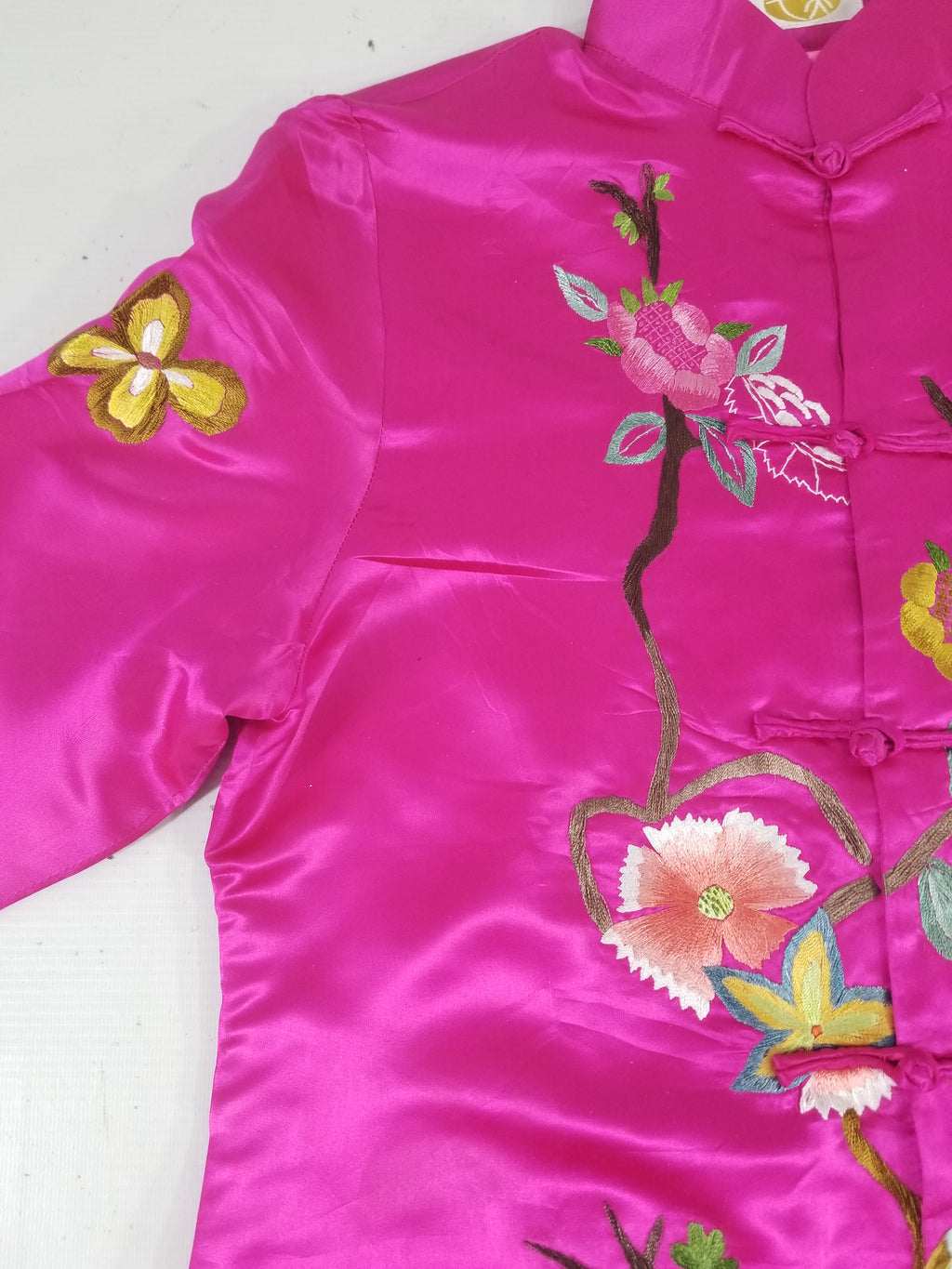 Antique Traditional Chinese Hand Embroidered Floral & Phoenix Motif Silk Coat