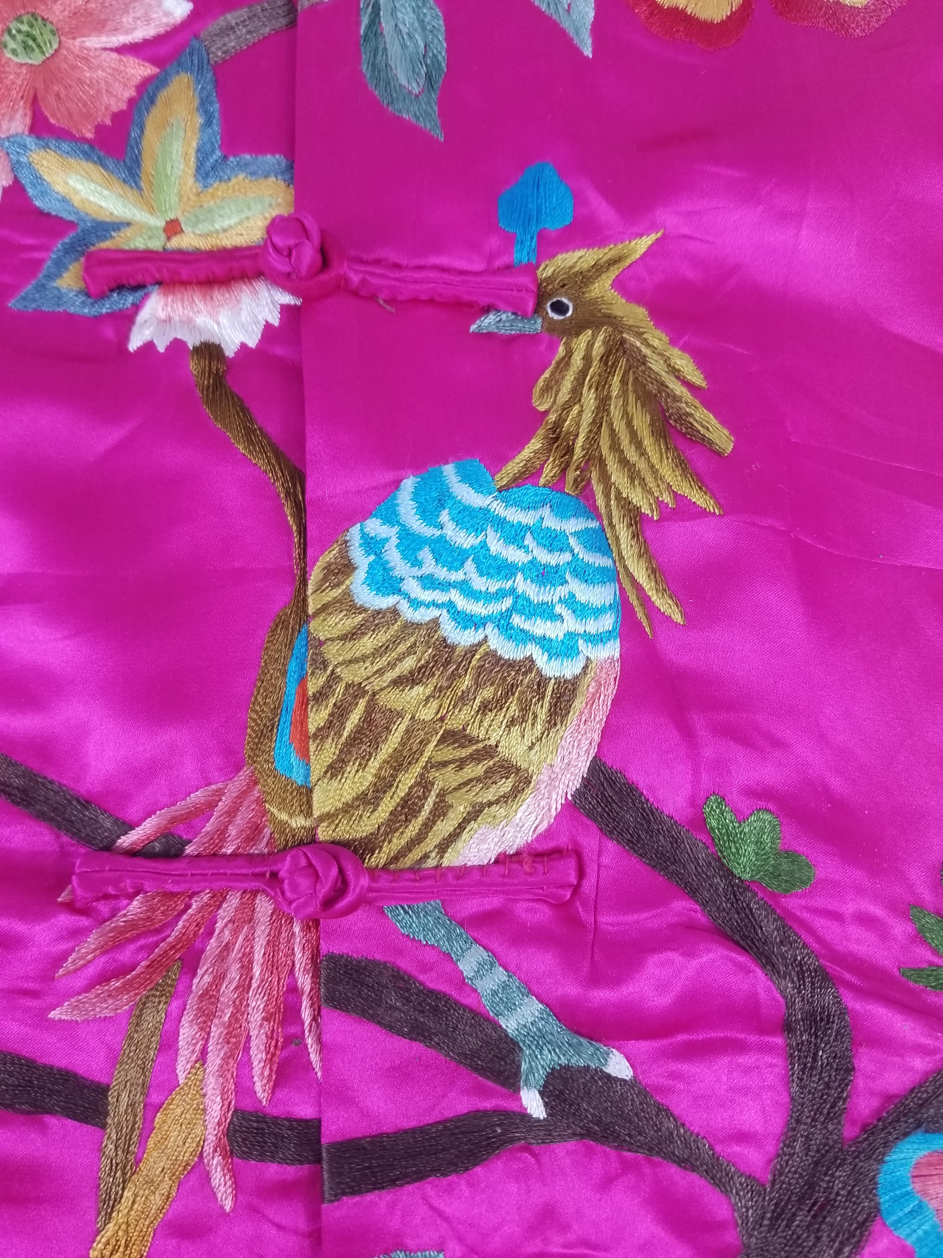 Antique Traditional Chinese Hand Embroidered Floral & Phoenix Motif Silk Coat