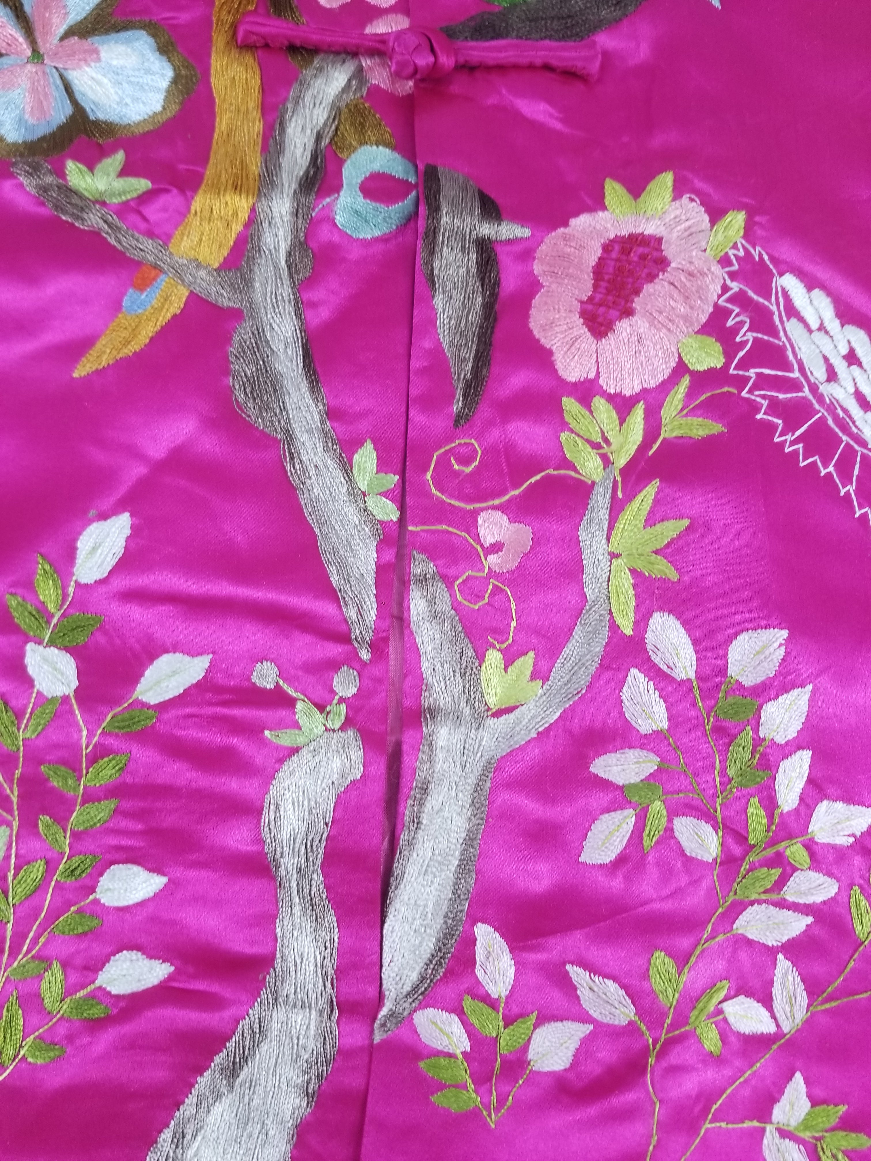 Antique Traditional Chinese Hand Embroidered Floral & Phoenix Motif Silk Coat