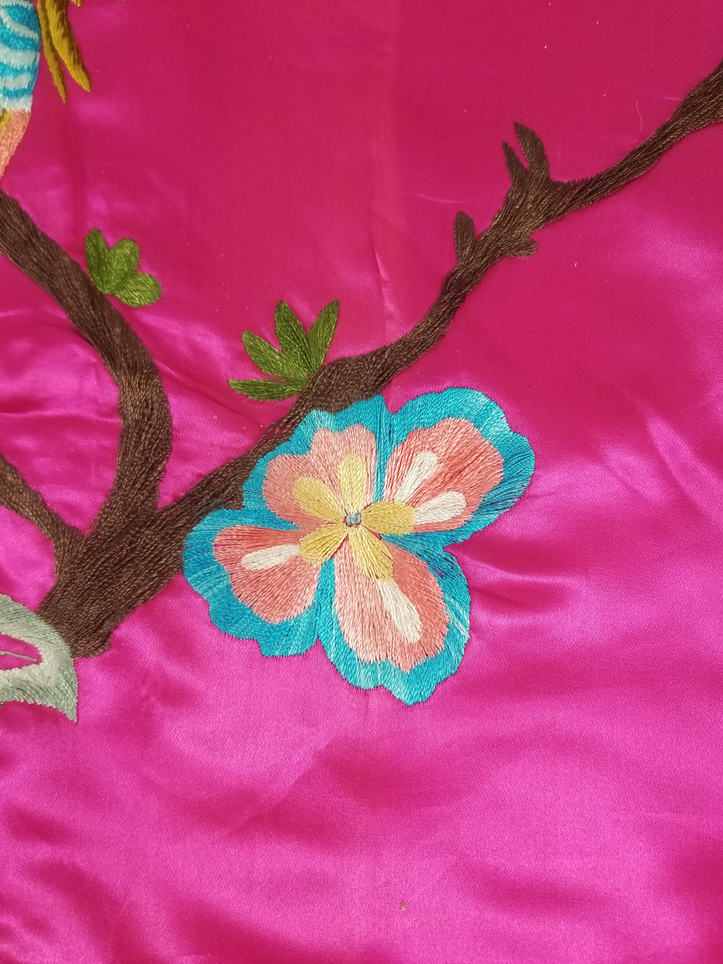 Antique Traditional Chinese Hand Embroidered Floral & Phoenix Motif Silk Coat