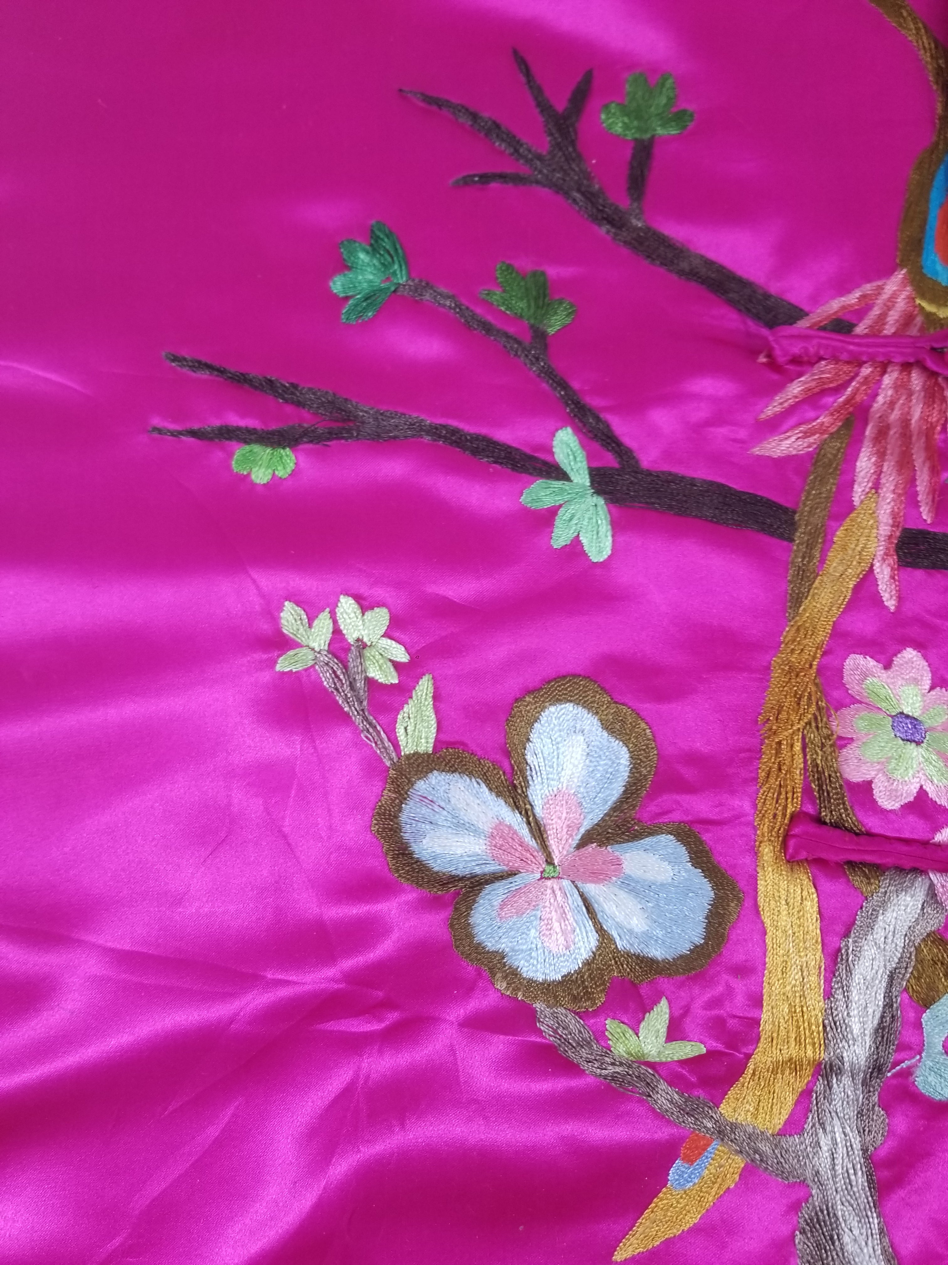 Antique Traditional Chinese Hand Embroidered Floral & Phoenix Motif Silk Coat