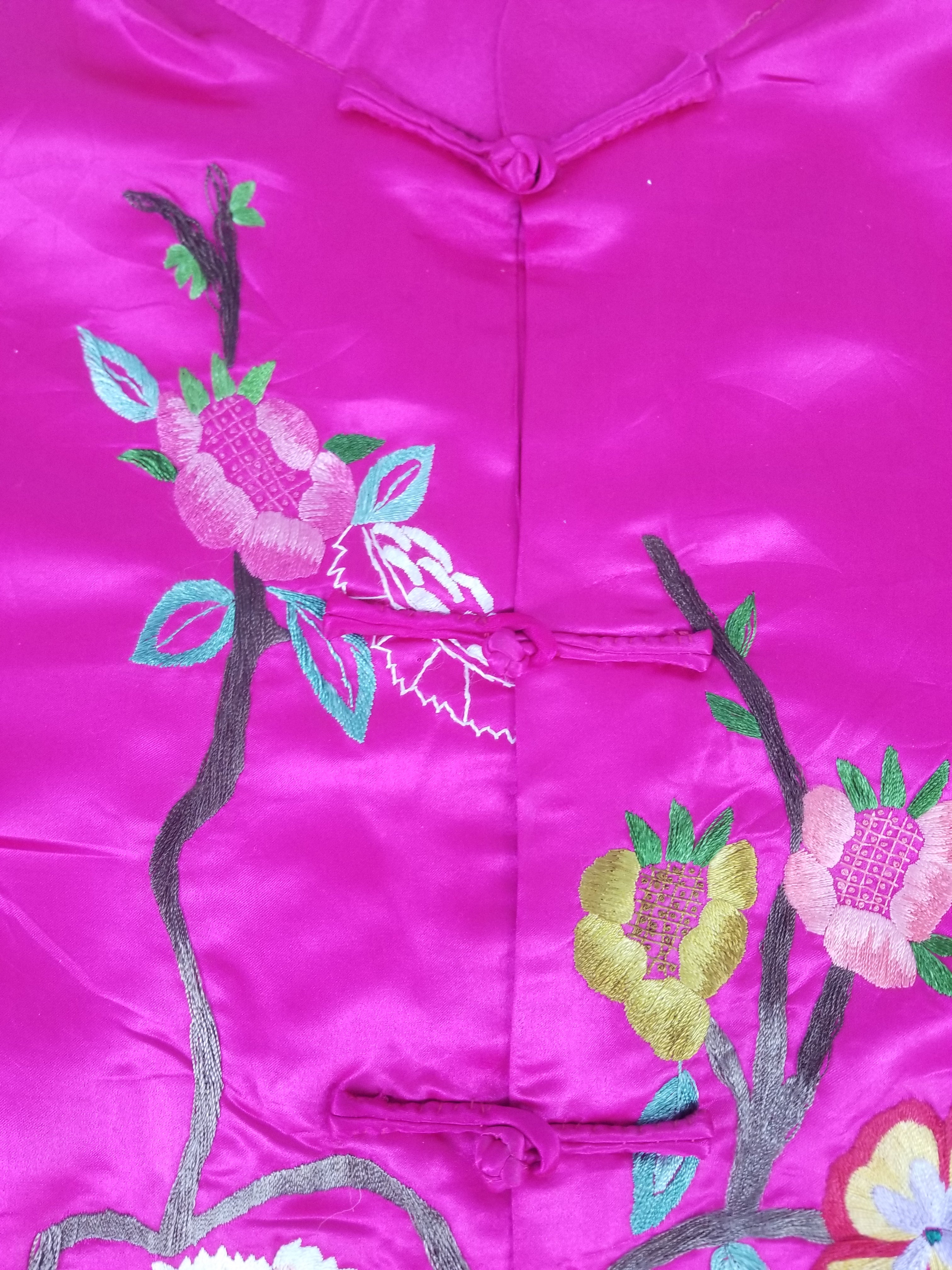 Antique Traditional Chinese Hand Embroidered Floral & Phoenix Motif Silk Coat