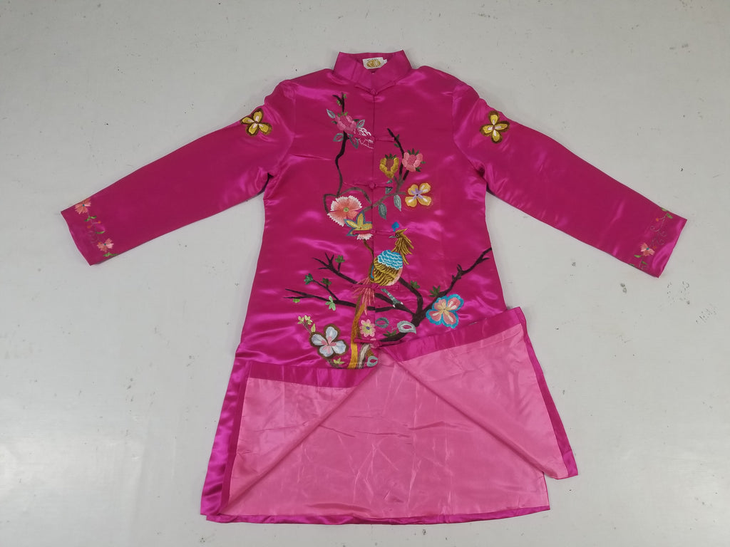 Antique Traditional Chinese Hand Embroidered Floral & Phoenix Motif Silk Coat