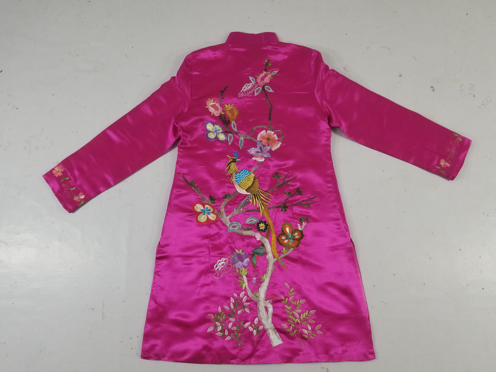 Antique Traditional Chinese Hand Embroidered Floral & Phoenix Motif Silk Coat