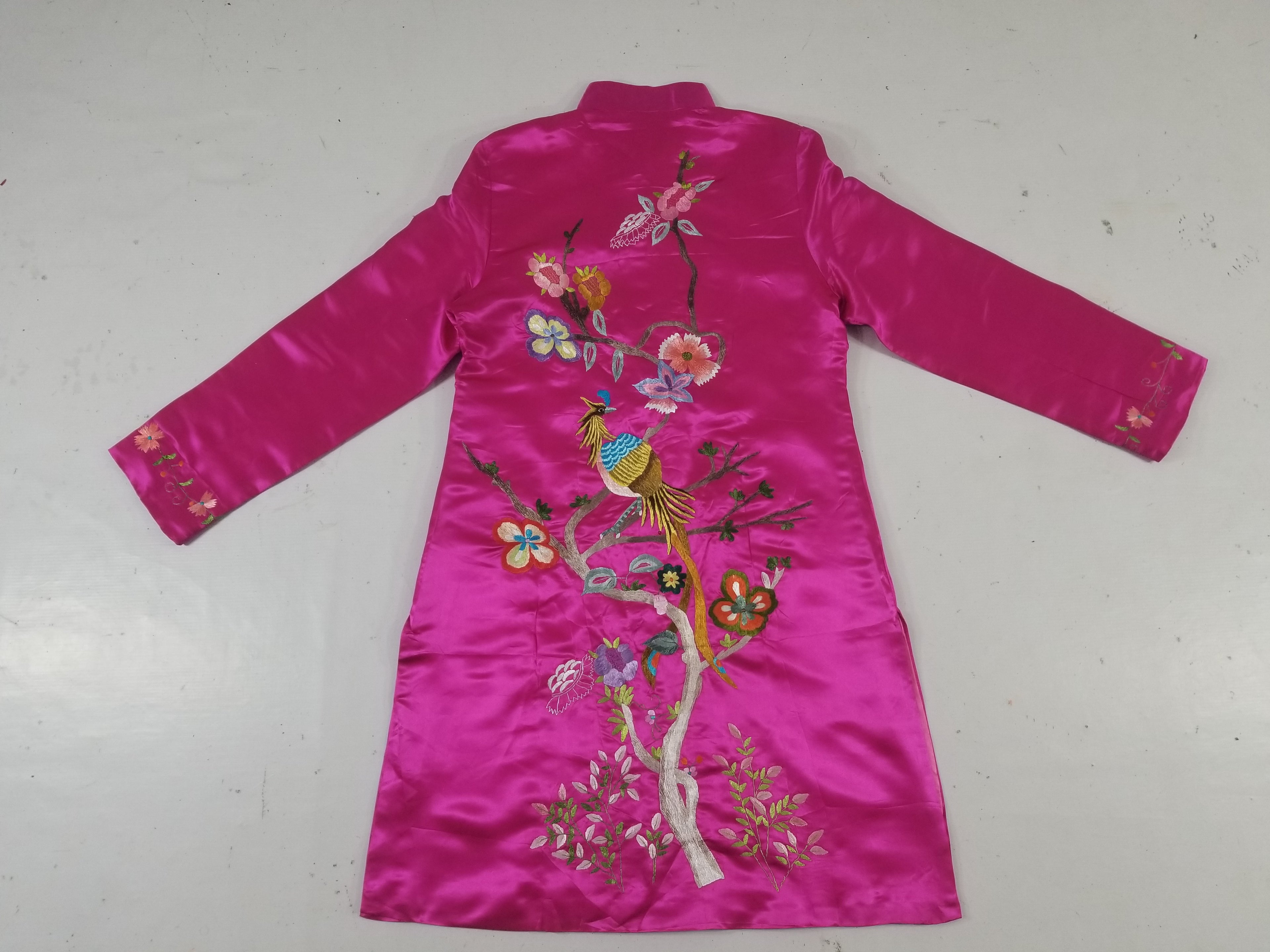 Antique Traditional Chinese Hand Embroidered Floral & Phoenix Motif Silk Coat