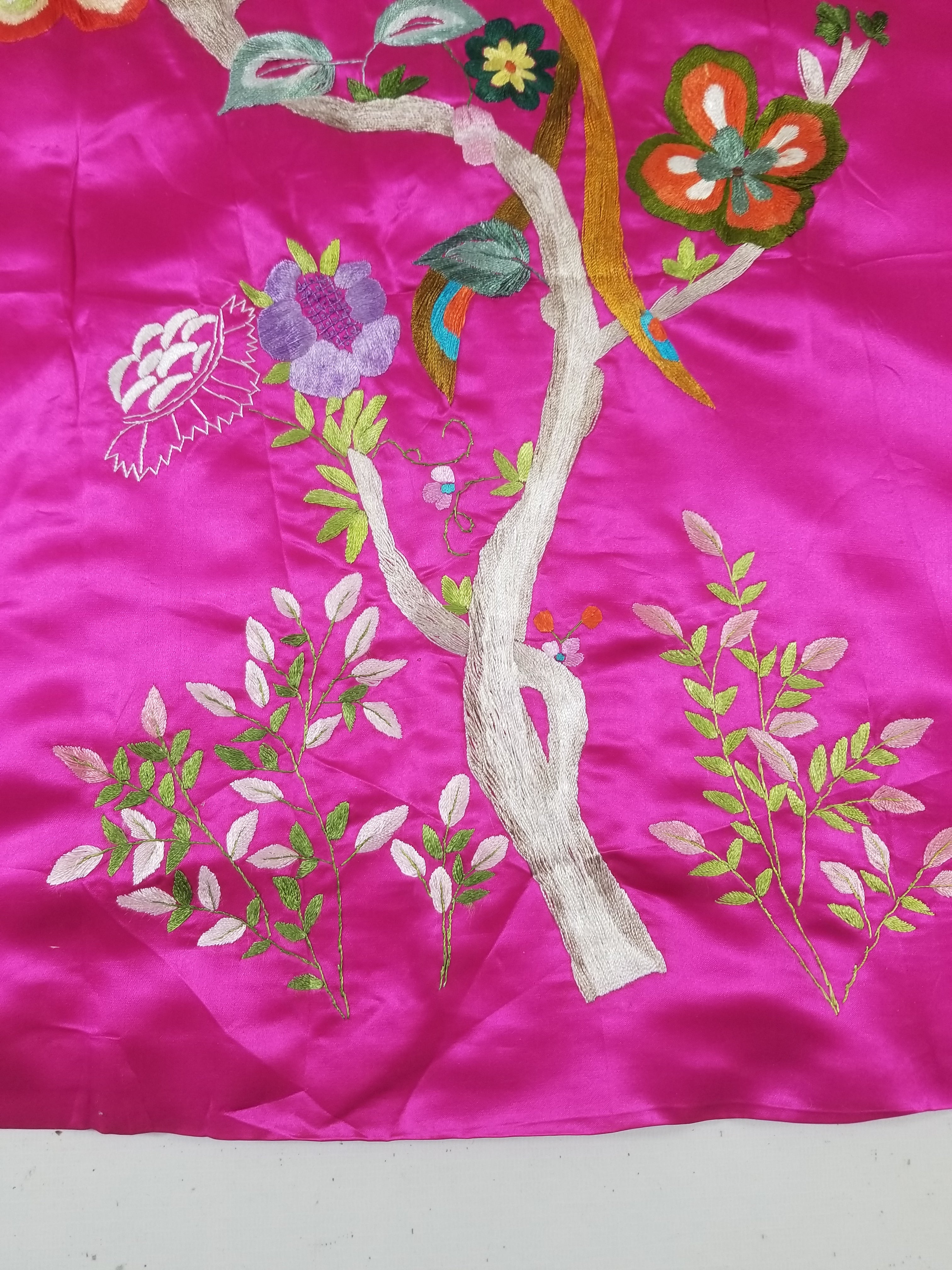 Antique Traditional Chinese Hand Embroidered Floral & Phoenix Motif Silk Coat