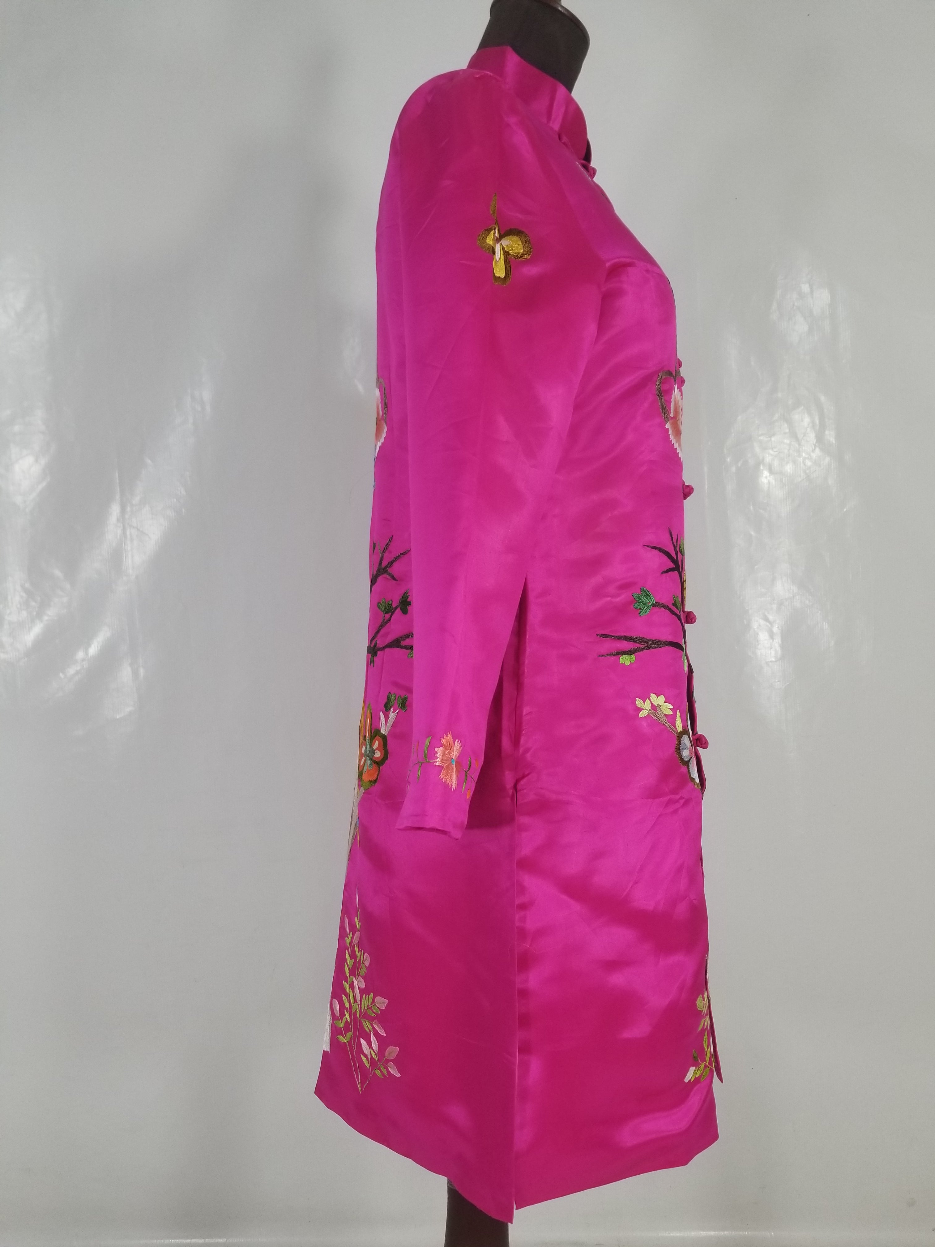 Antique Traditional Chinese Hand Embroidered Floral & Phoenix Motif Silk Coat