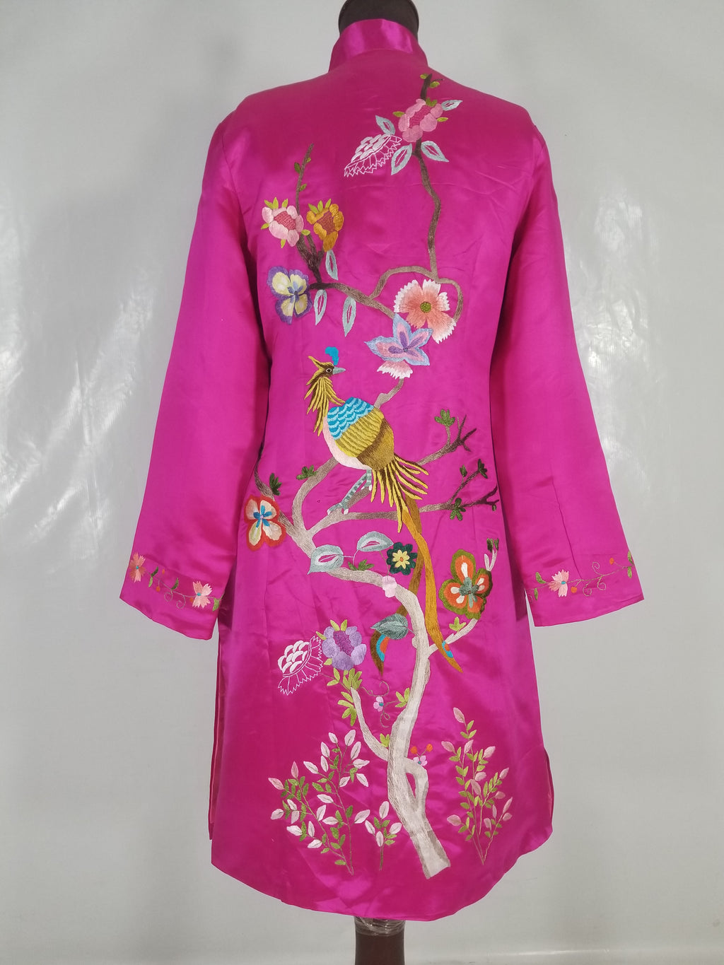 Antique Traditional Chinese Hand Embroidered Floral & Phoenix Motif Silk Coat