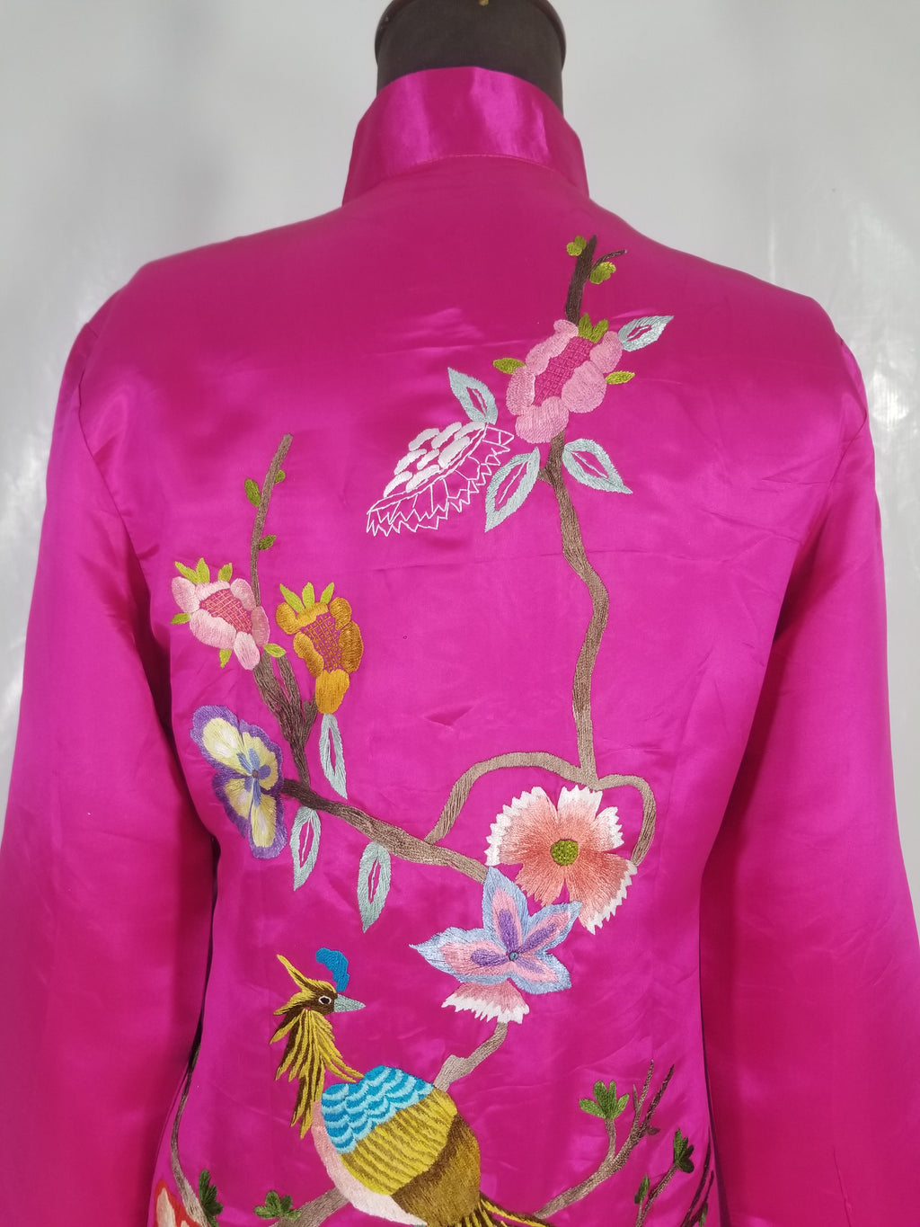 Antique Traditional Chinese Hand Embroidered Floral & Phoenix Motif Silk Coat
