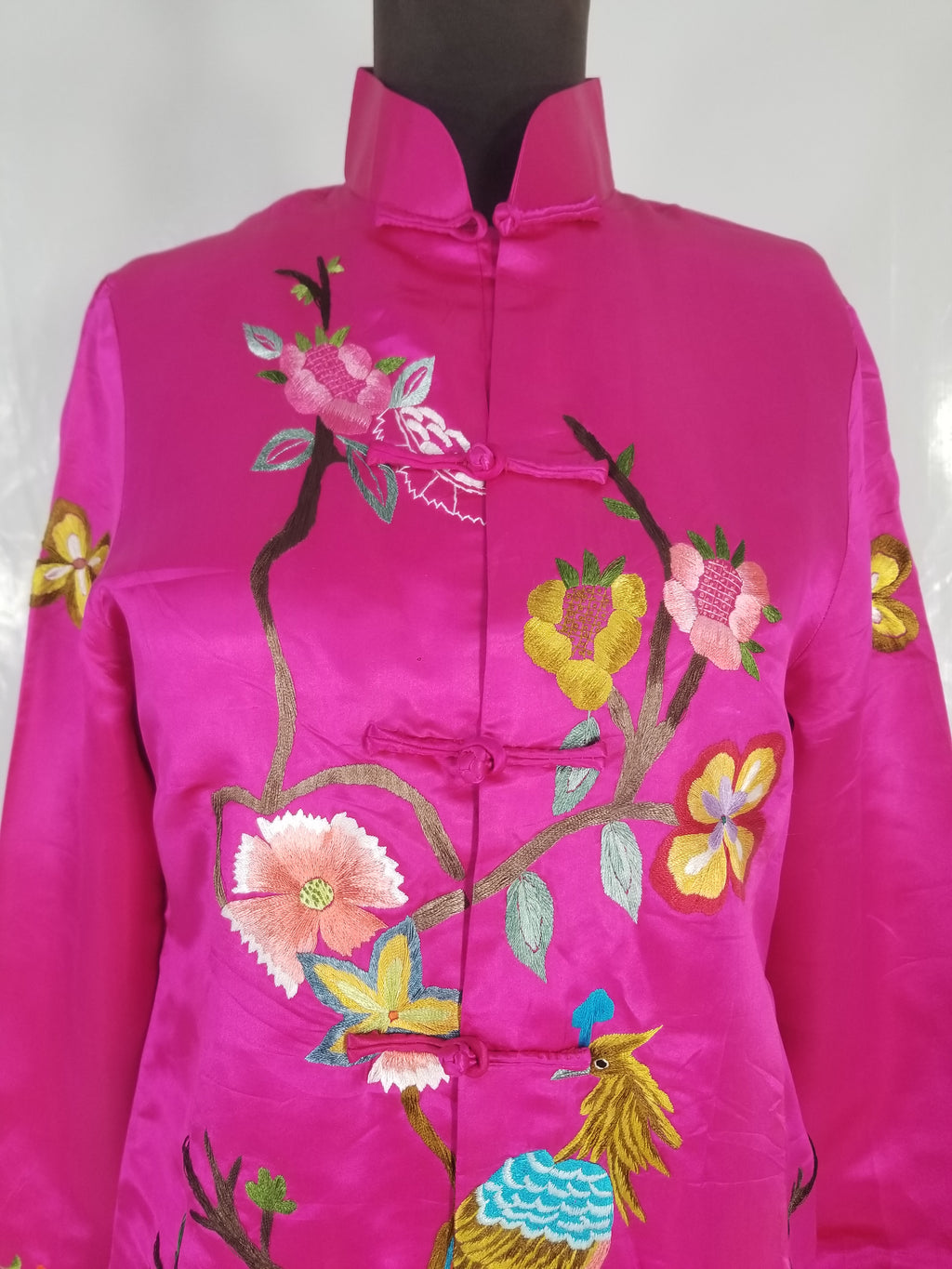 Antique Traditional Chinese Hand Embroidered Floral & Phoenix Motif Silk Coat