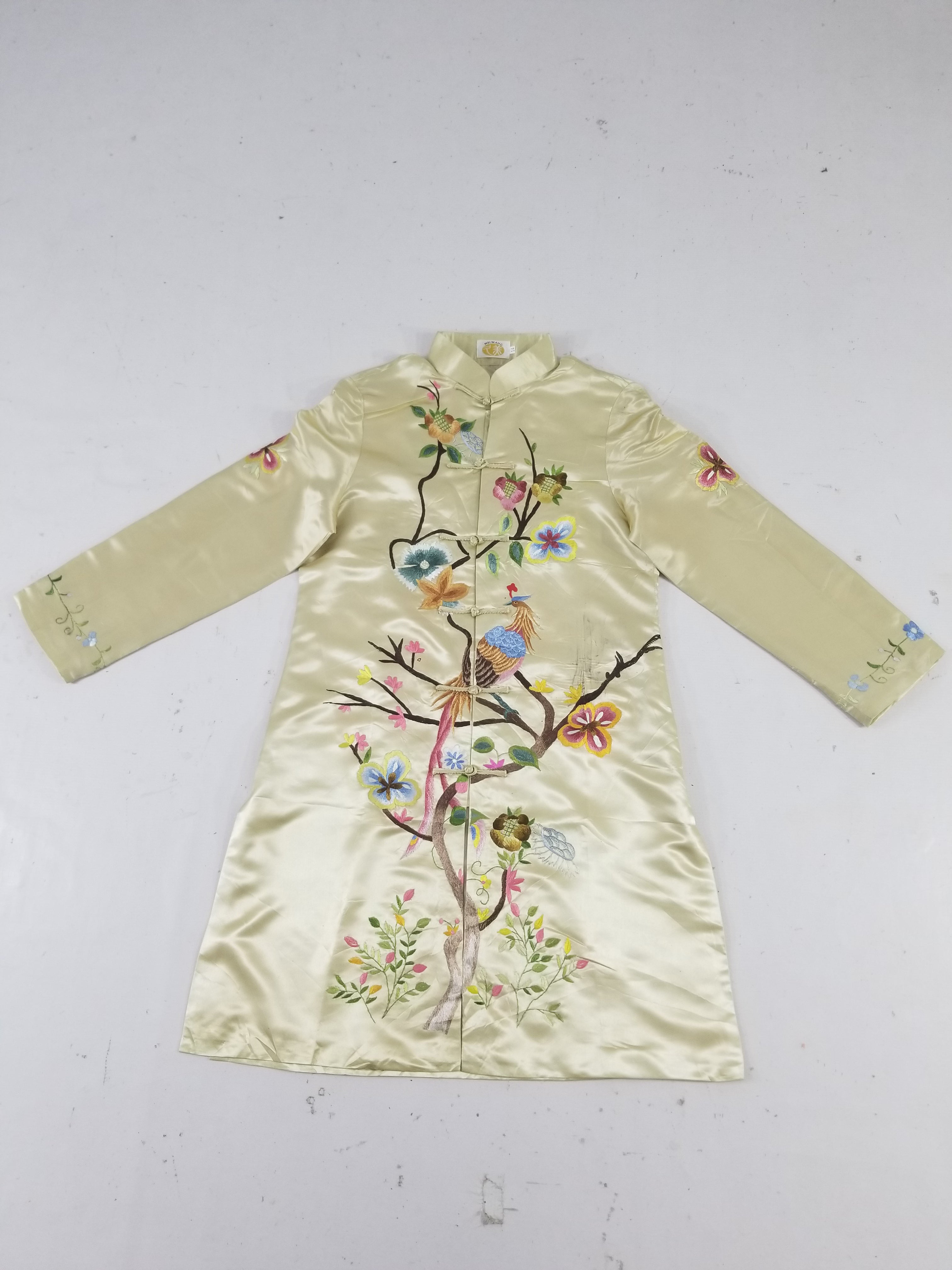 Antique Traditional Chinese Hand Embroidered Floral & Phoenix Motif Silk Coat