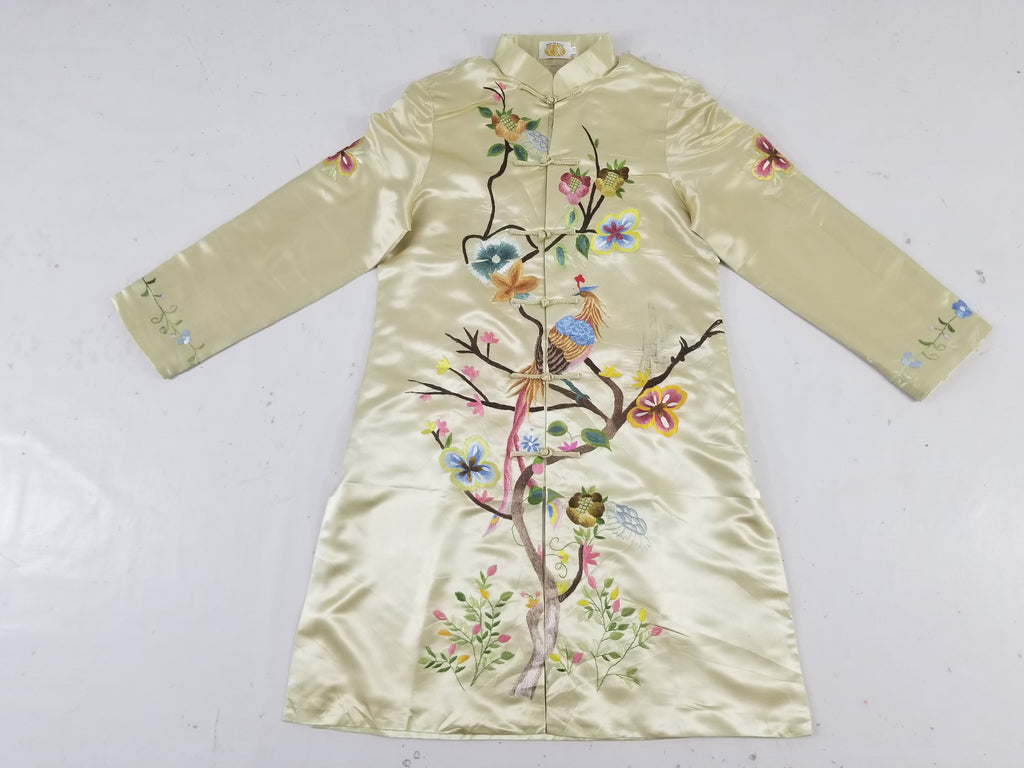 Antique Traditional Chinese Hand Embroidered Floral & Phoenix Motif Silk Coat