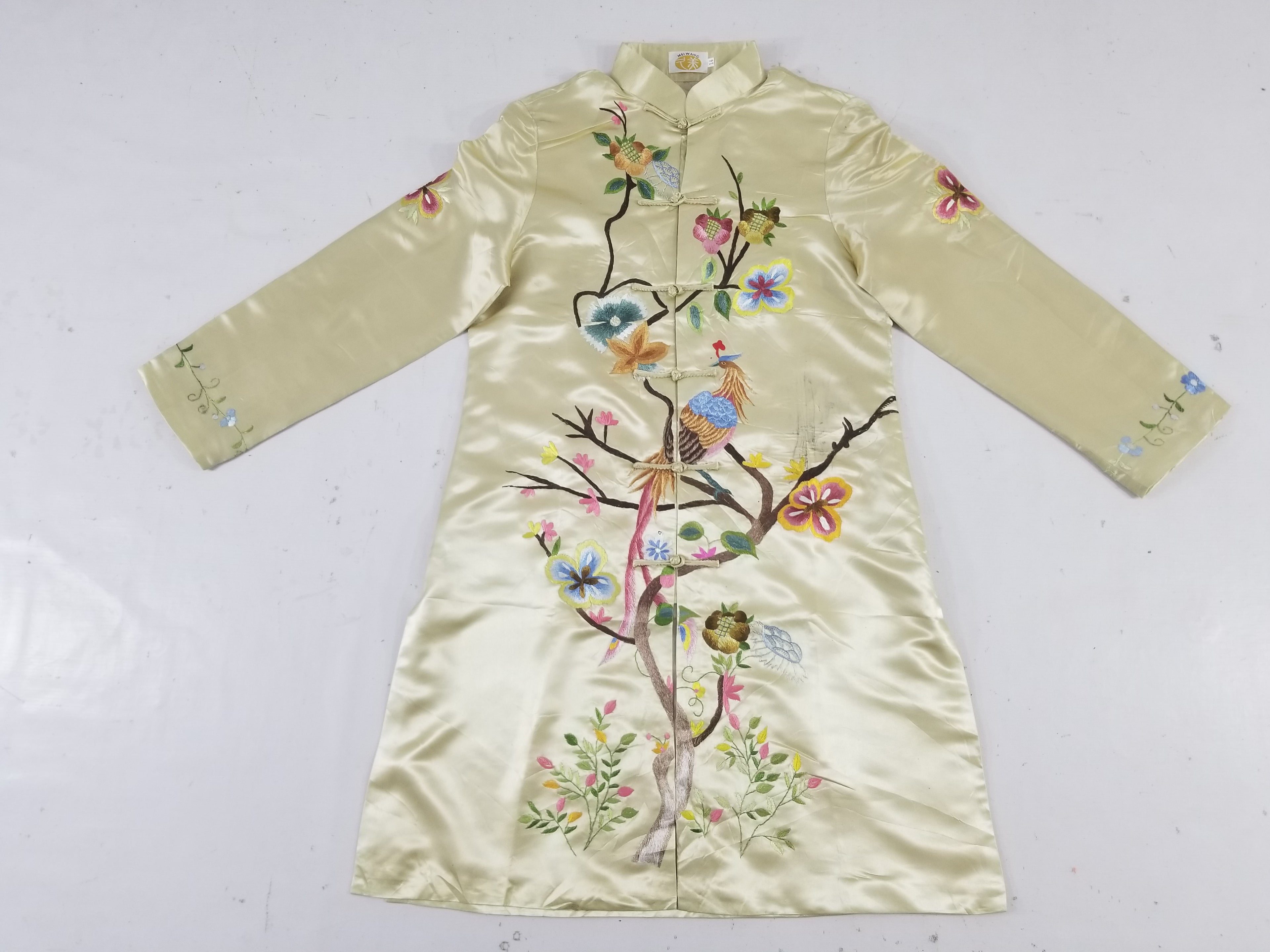 Antique Traditional Chinese Hand Embroidered Floral & Phoenix Motif Silk Coat