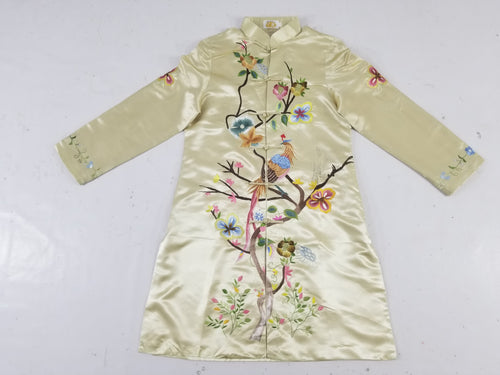 Antique Traditional Chinese Hand Embroidered Floral & Phoenix Motif Silk Coat