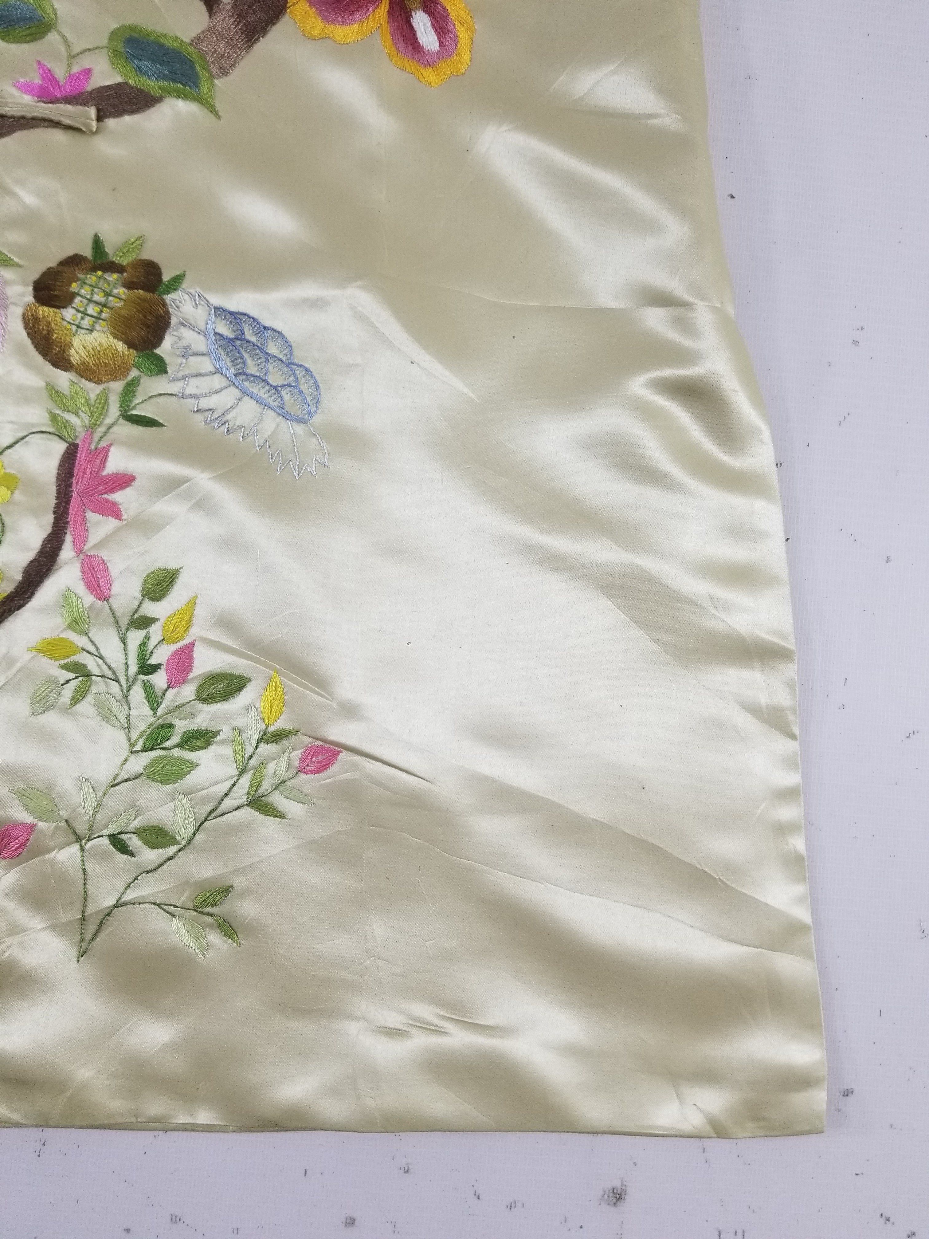 Antique Traditional Chinese Hand Embroidered Floral & Phoenix Motif Silk Coat
