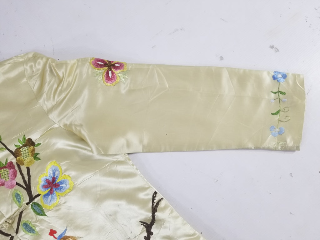 Antique Traditional Chinese Hand Embroidered Floral & Phoenix Motif Silk Coat