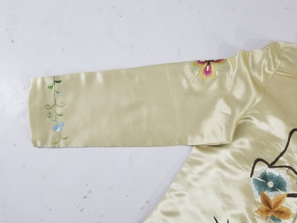 Antique Traditional Chinese Hand Embroidered Floral & Phoenix Motif Silk Coat