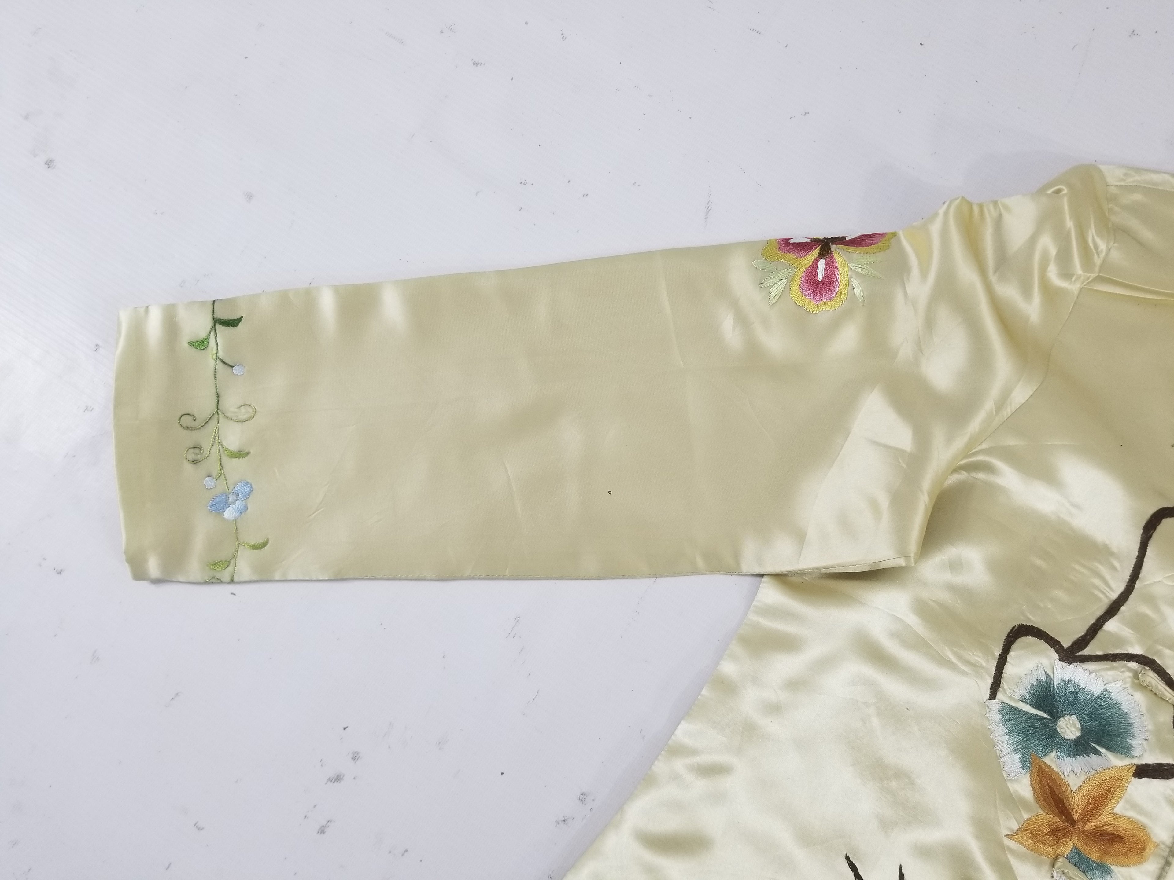 Antique Traditional Chinese Hand Embroidered Floral & Phoenix Motif Silk Coat