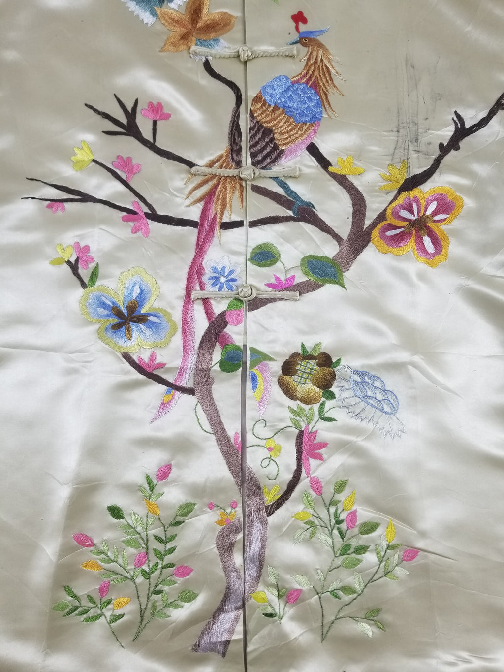 Antique Traditional Chinese Hand Embroidered Floral & Phoenix Motif Silk Coat