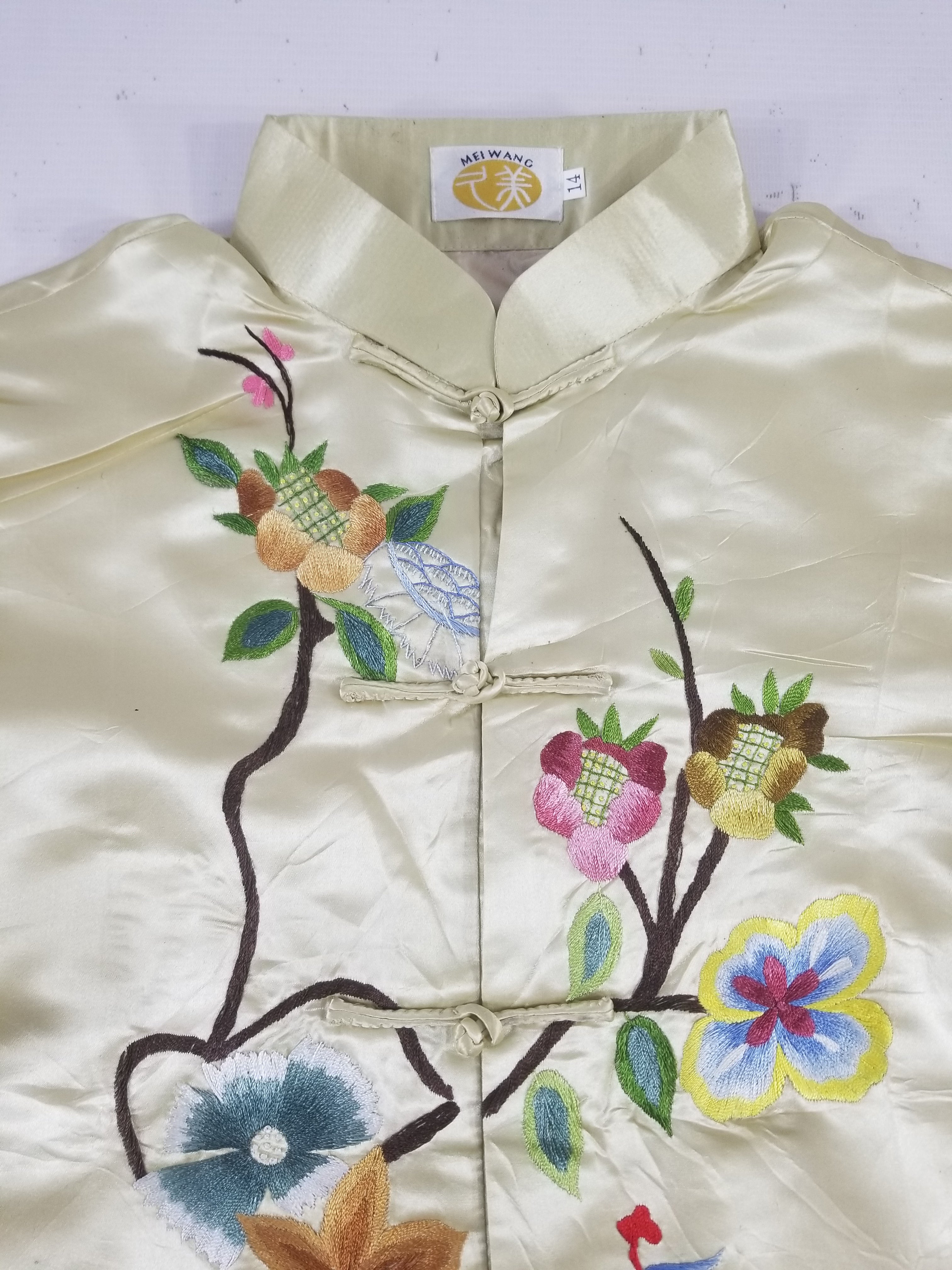 Antique Traditional Chinese Hand Embroidered Floral & Phoenix Motif Silk Coat