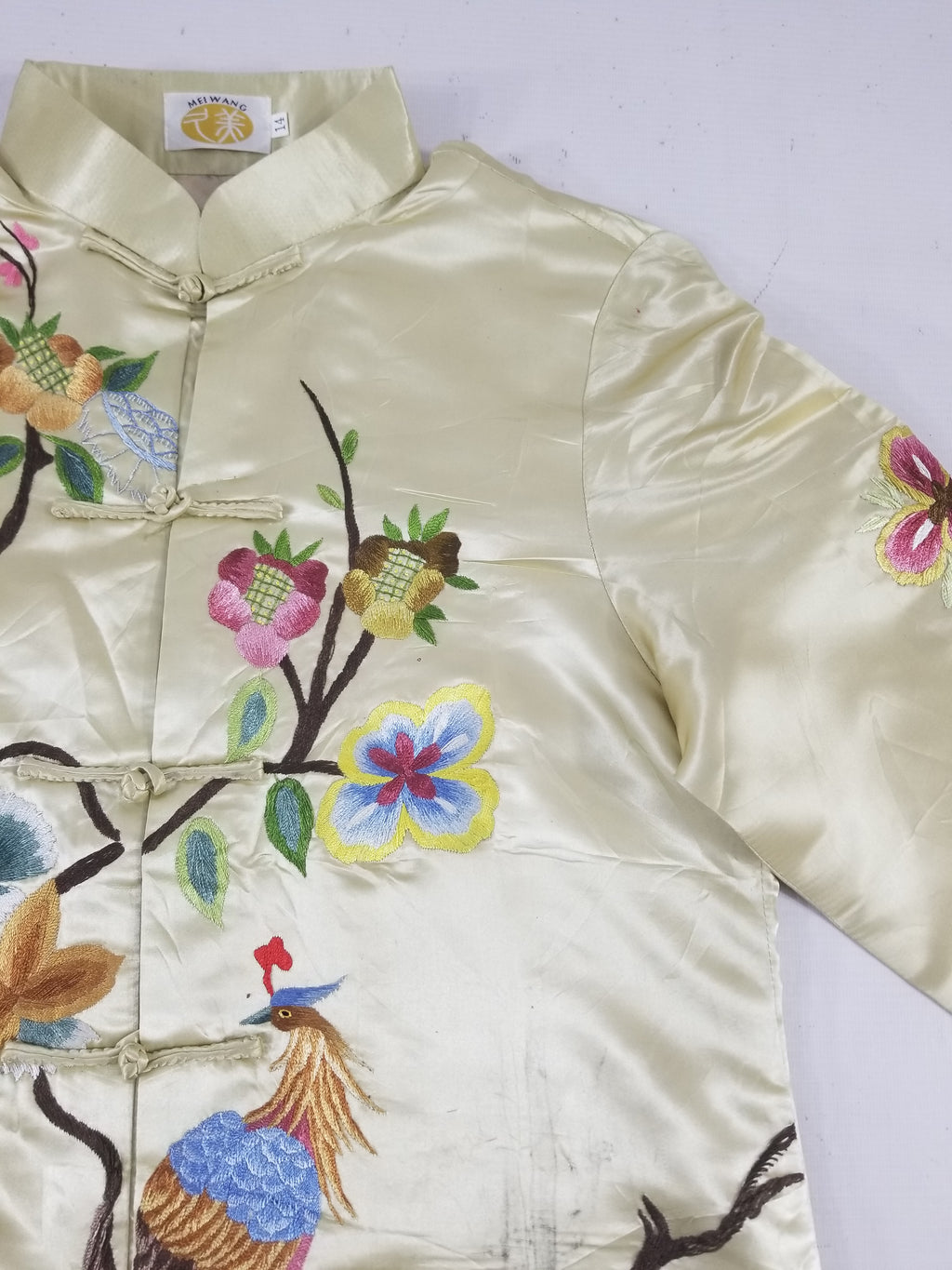 Antique Traditional Chinese Hand Embroidered Floral & Phoenix Motif Silk Coat