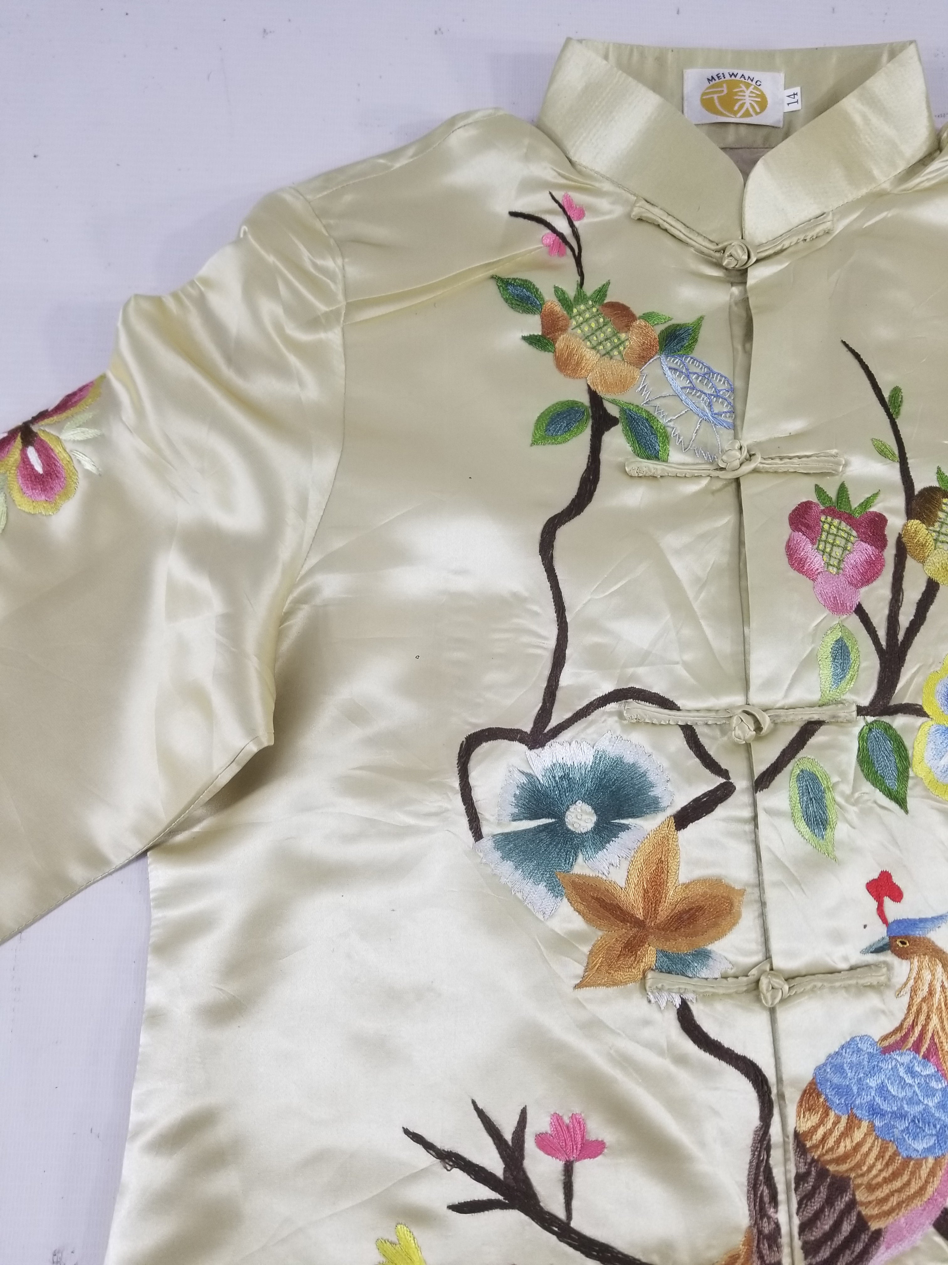 Antique Traditional Chinese Hand Embroidered Floral & Phoenix Motif Silk Coat
