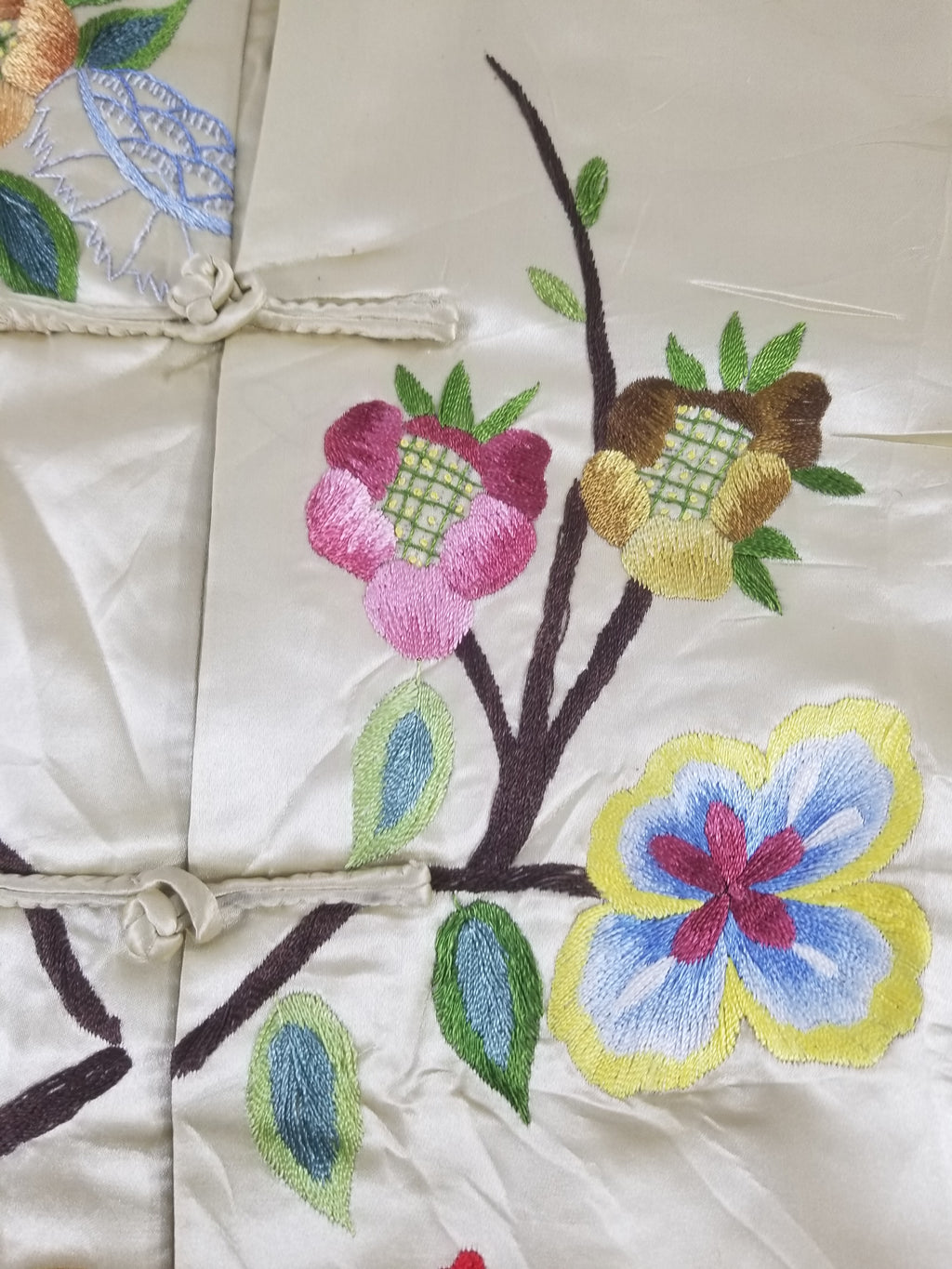 Antique Traditional Chinese Hand Embroidered Floral & Phoenix Motif Silk Coat