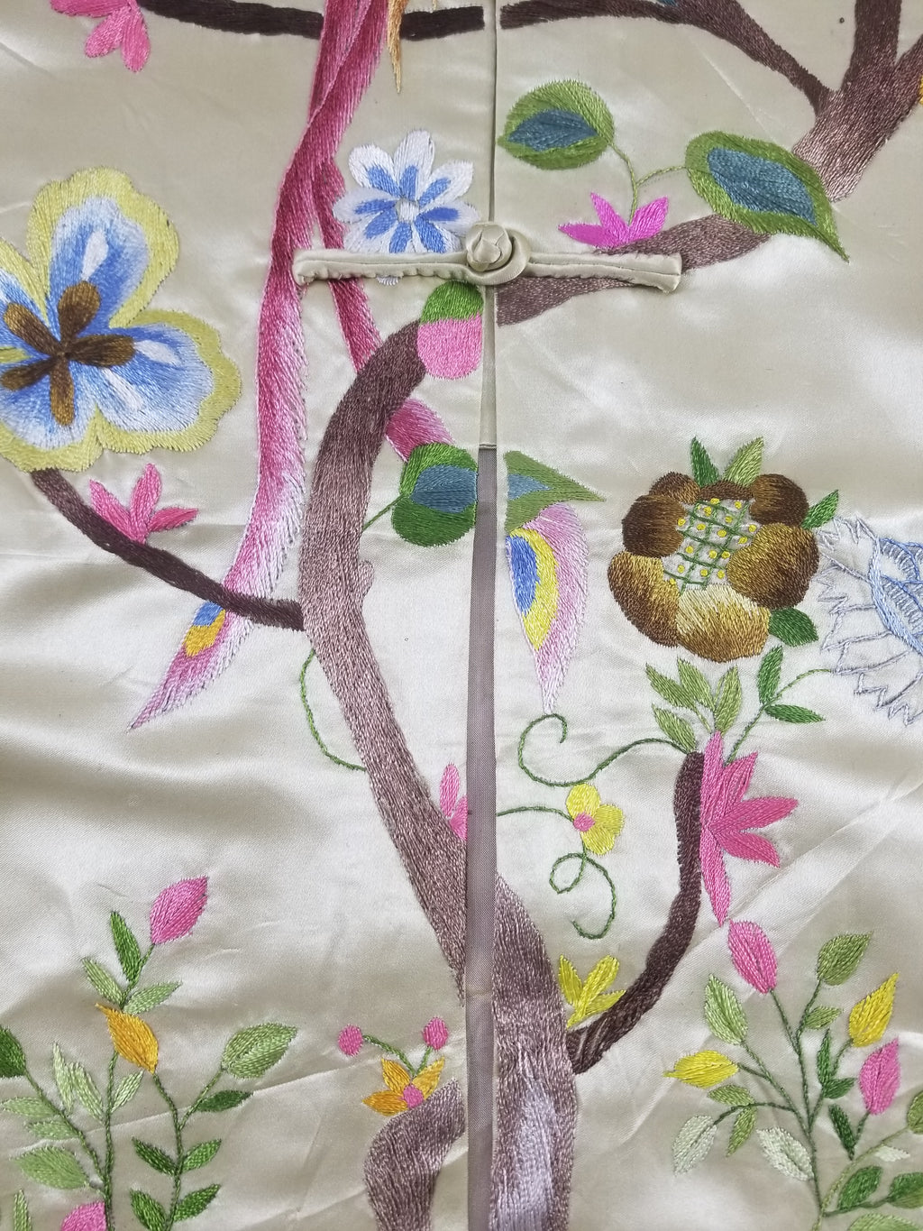 Antique Traditional Chinese Hand Embroidered Floral & Phoenix Motif Silk Coat