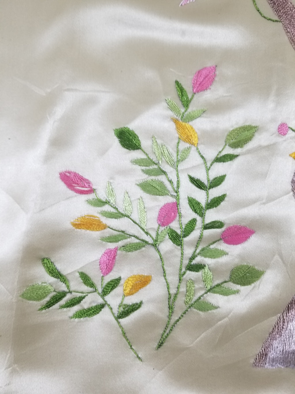 Antique Traditional Chinese Hand Embroidered Floral & Phoenix Motif Silk Coat