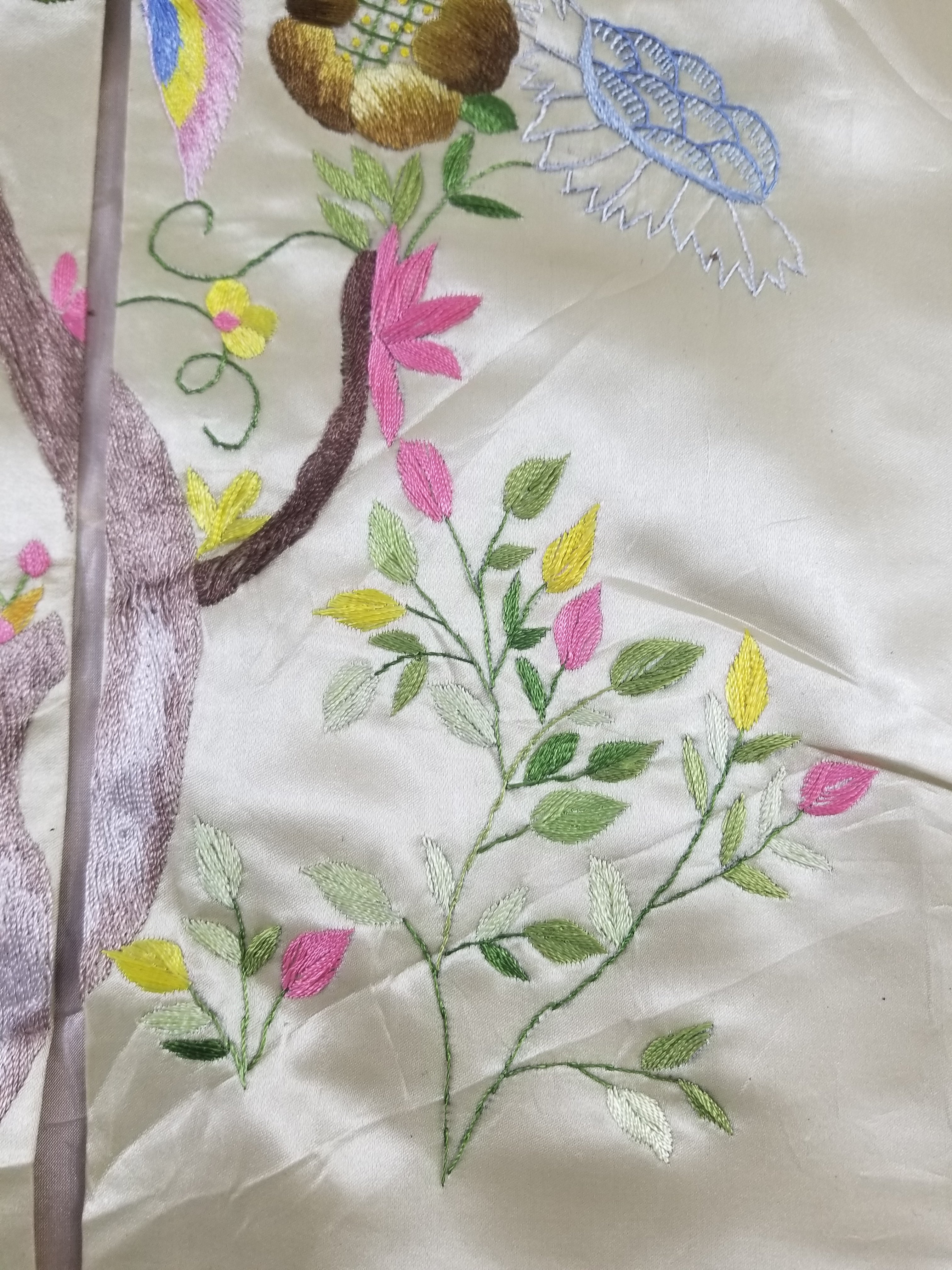 Antique Traditional Chinese Hand Embroidered Floral & Phoenix Motif Silk Coat