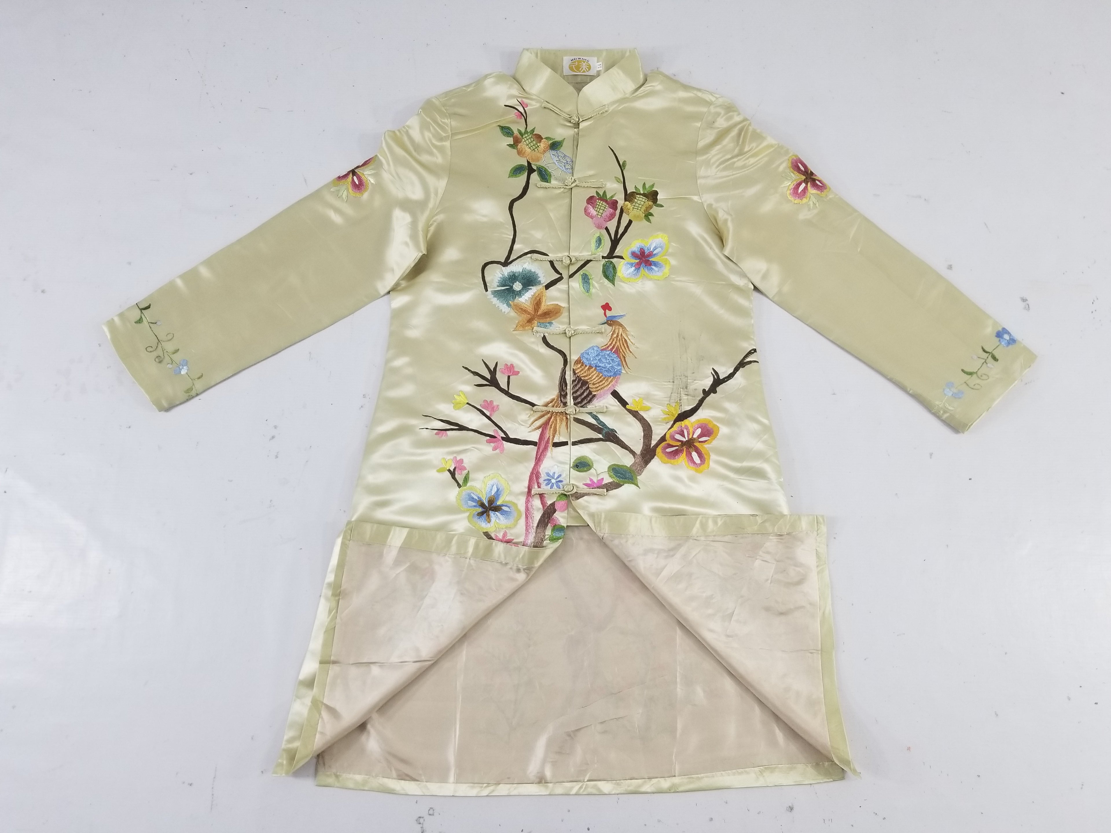 Antique Traditional Chinese Hand Embroidered Floral & Phoenix Motif Silk Coat
