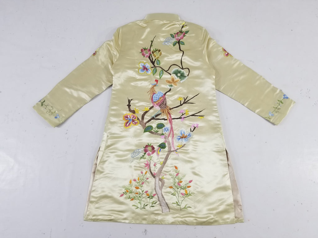 Antique Traditional Chinese Hand Embroidered Floral & Phoenix Motif Silk Coat