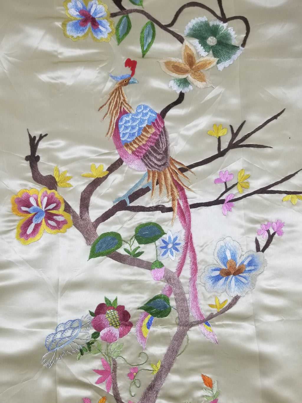 Antique Traditional Chinese Hand Embroidered Floral & Phoenix Motif Silk Coat