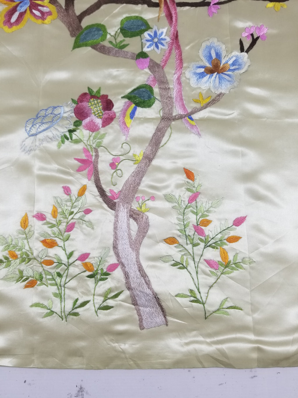 Antique Traditional Chinese Hand Embroidered Floral & Phoenix Motif Silk Coat
