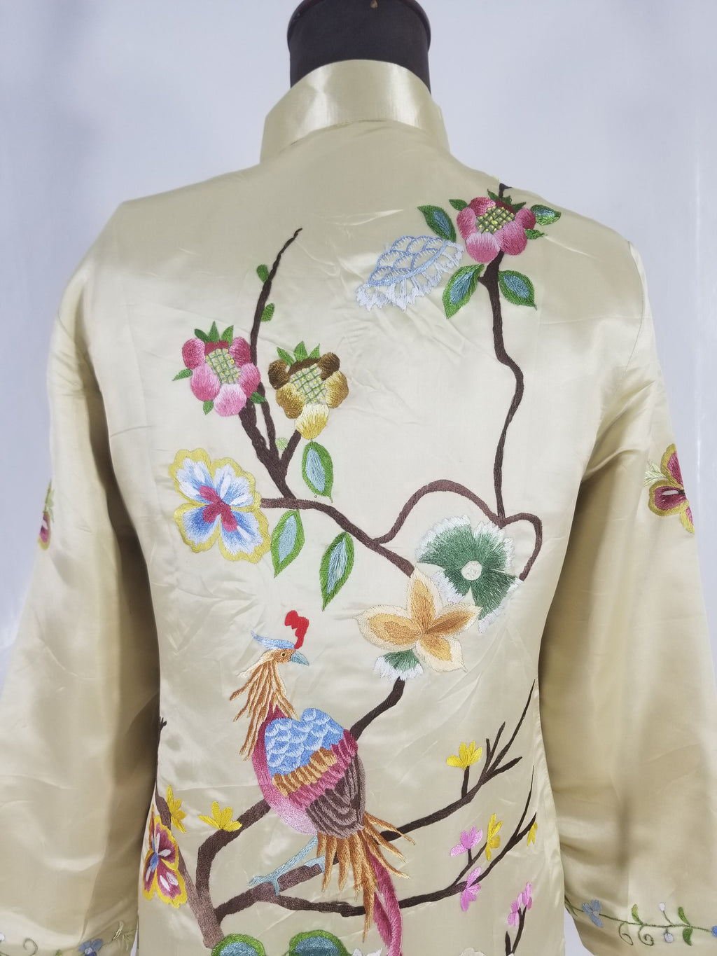 Antique Traditional Chinese Hand Embroidered Floral & Phoenix Motif Silk Coat